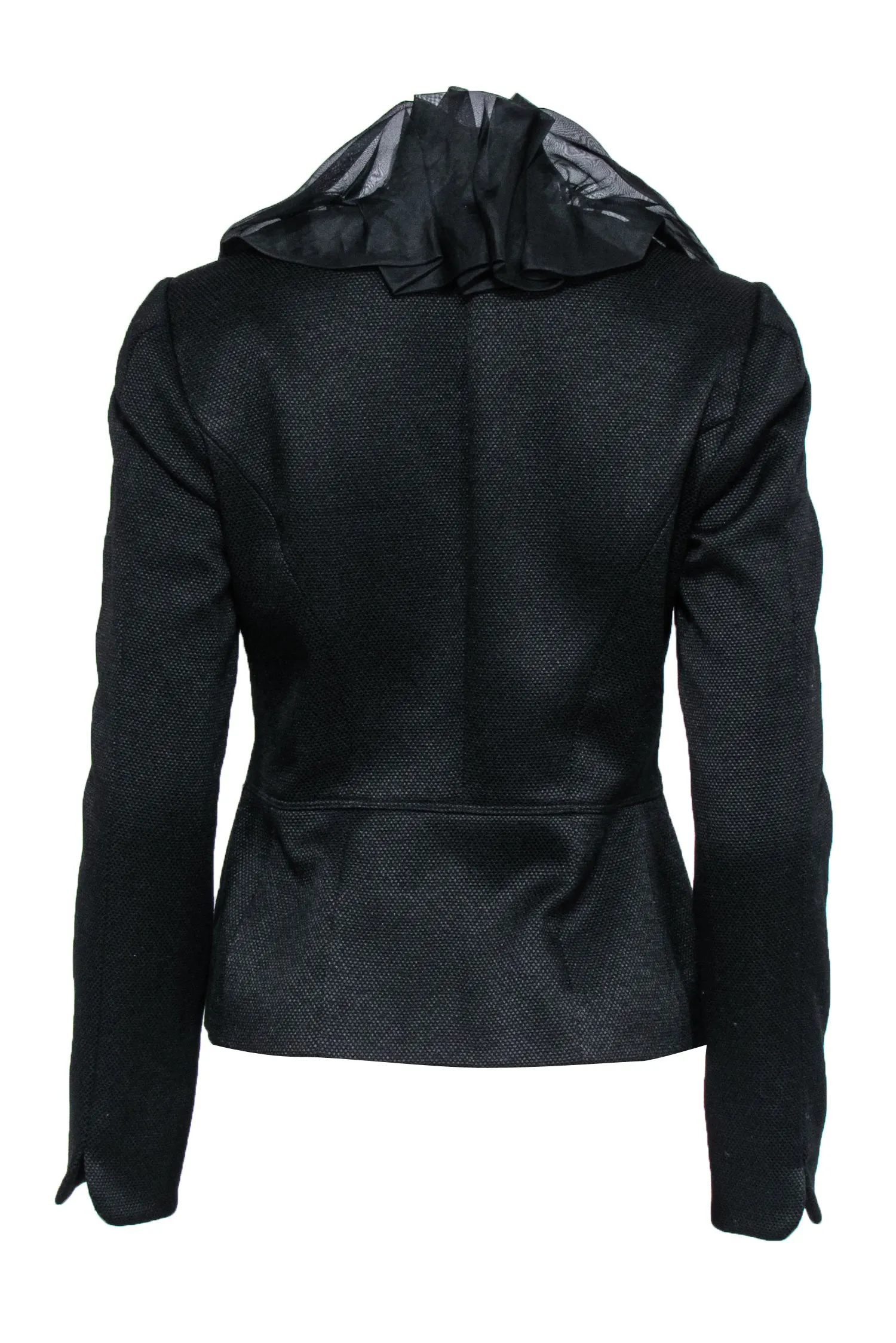 Albert Nipon - Black Textured Blazer w/ Ruffled Organza Collar Sz 4