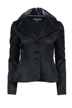 Albert Nipon - Black Textured Blazer w/ Ruffled Organza Collar Sz 4