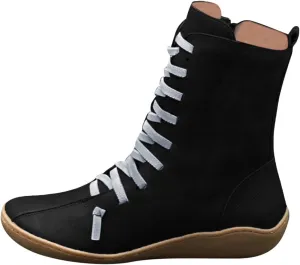 AMDBEL Black Boots for Women Knee High Flat,Ankle Boots Flat, Ankle Boots For Women Dressy Comfy Fashion Short Booties Cowboy Cowgirl Western High Top Combat Walking Shoes 01