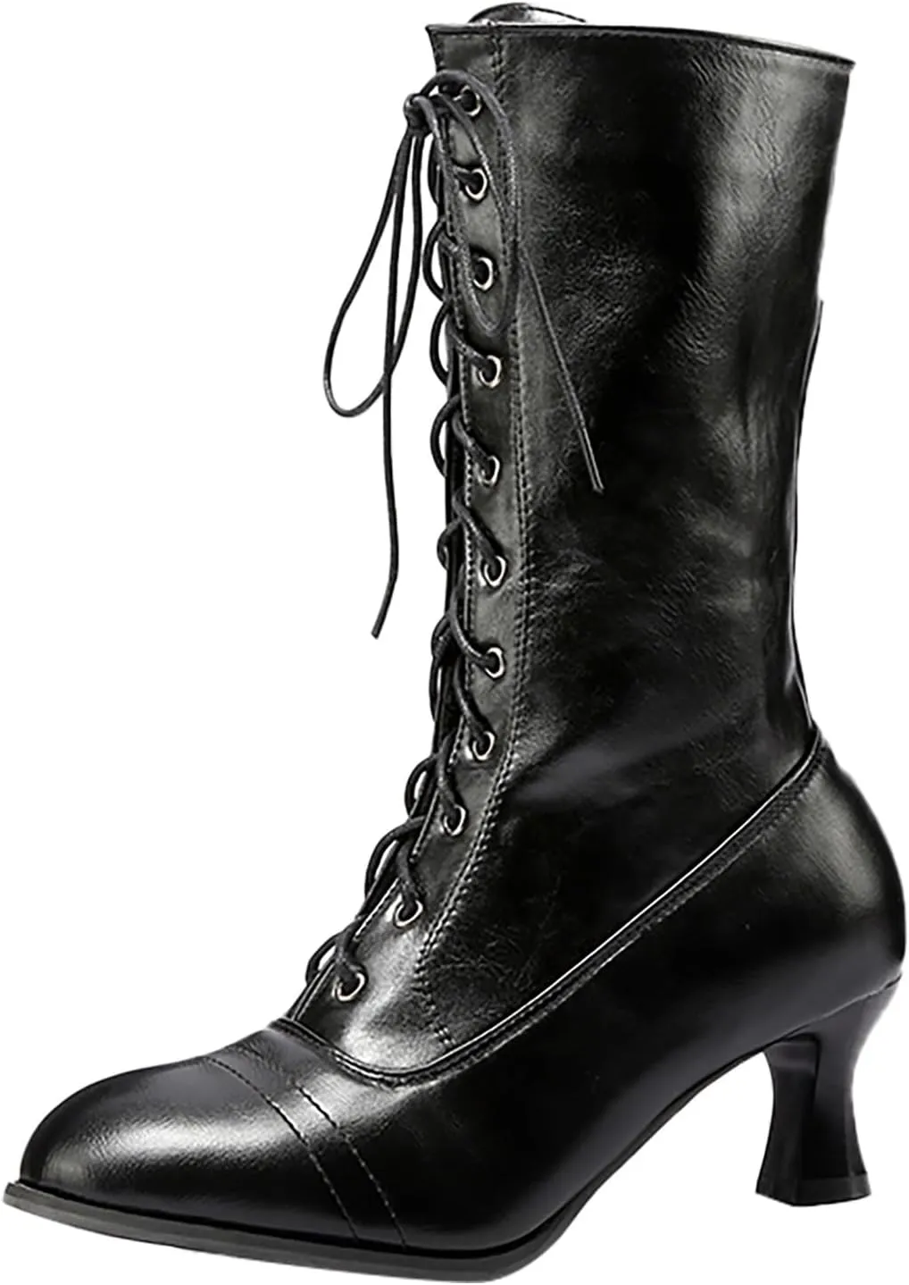 AMDBEL Cowgirl Boots Women, Stiletto Boots for Women Sexy Dressy Leather Round Toe Heel Boots Fashion Lace-up Short Booties,Boots For Women Fashion Dressy