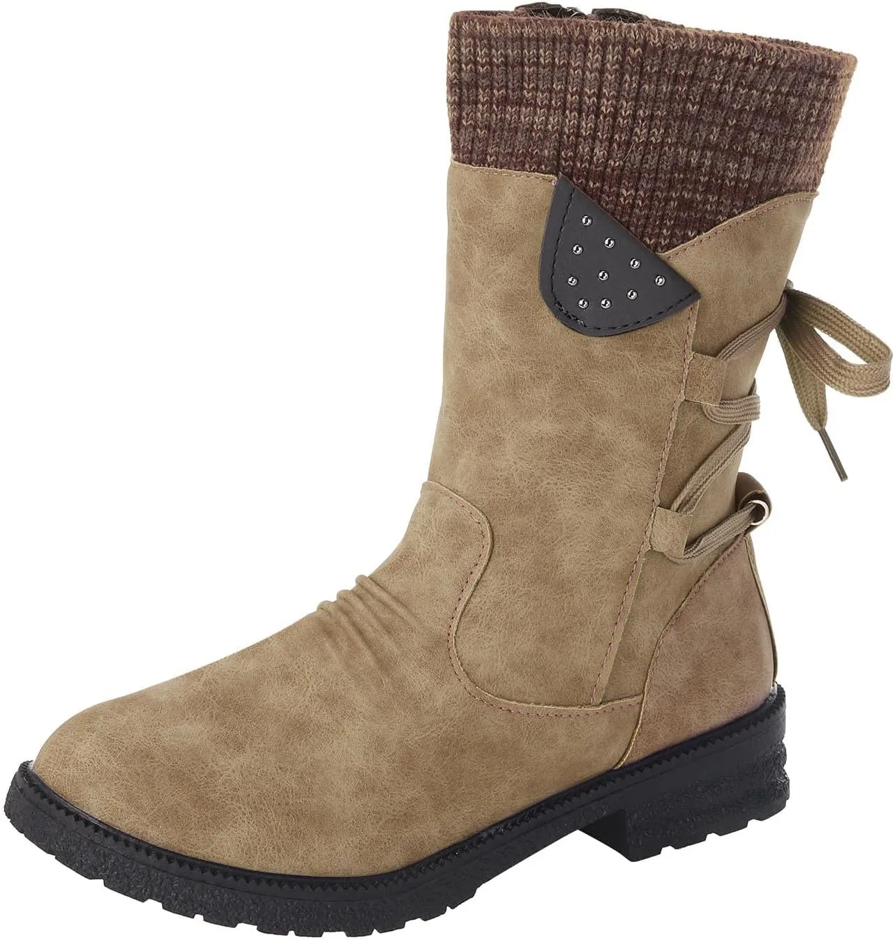 AMDBEL Knee High Boots Women Low Heel, Womens Boots Fall 2023 Knee High, Snow Boots for Women Fur Lined Round Toe Square Heel Snow Boots Winter Mid Calf Boots