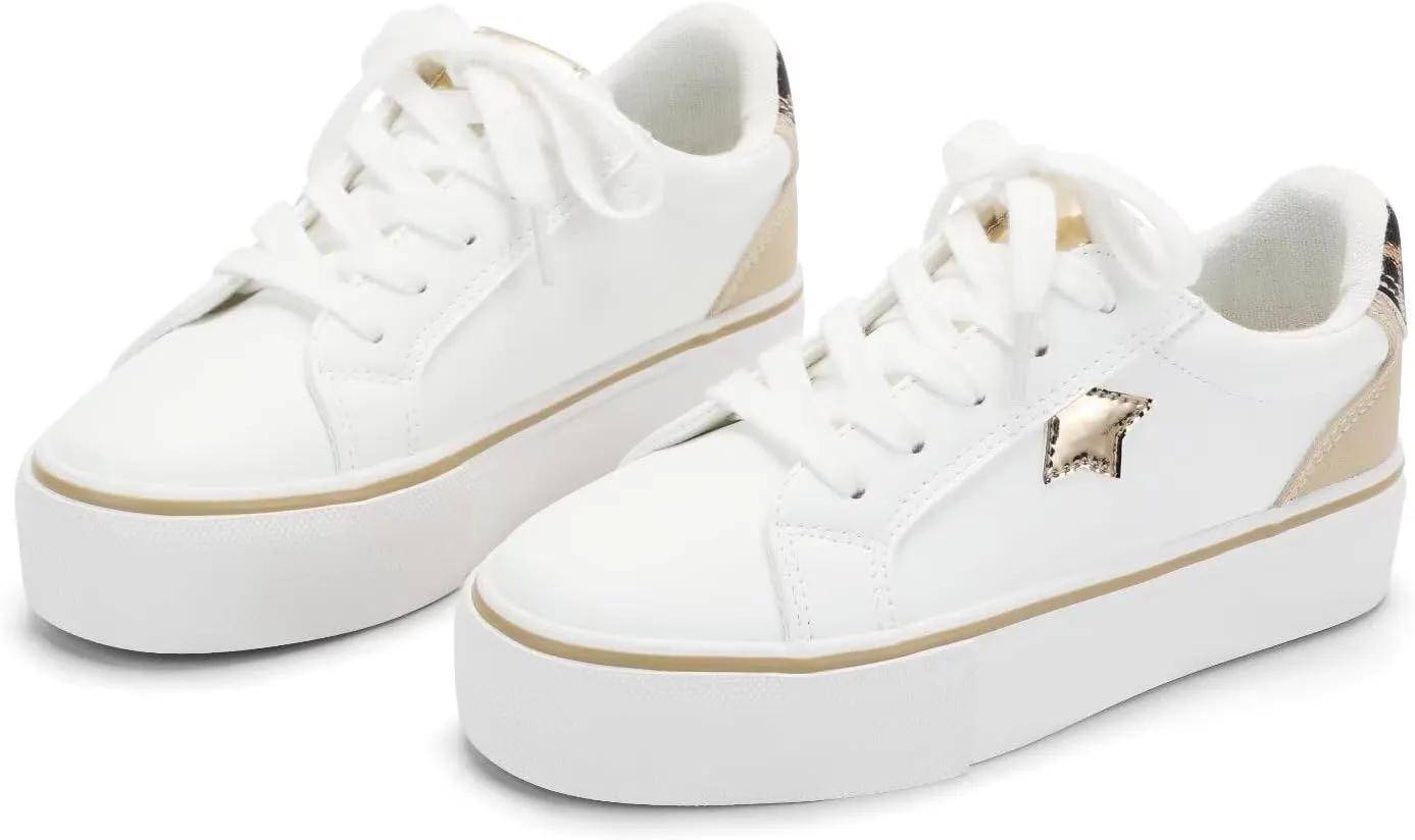 ANTLULU Girls?? Platform Canvas Shoes Low Top and High Top Canvas Sneakers Lace-up Fashion Casual Shoes for Girls