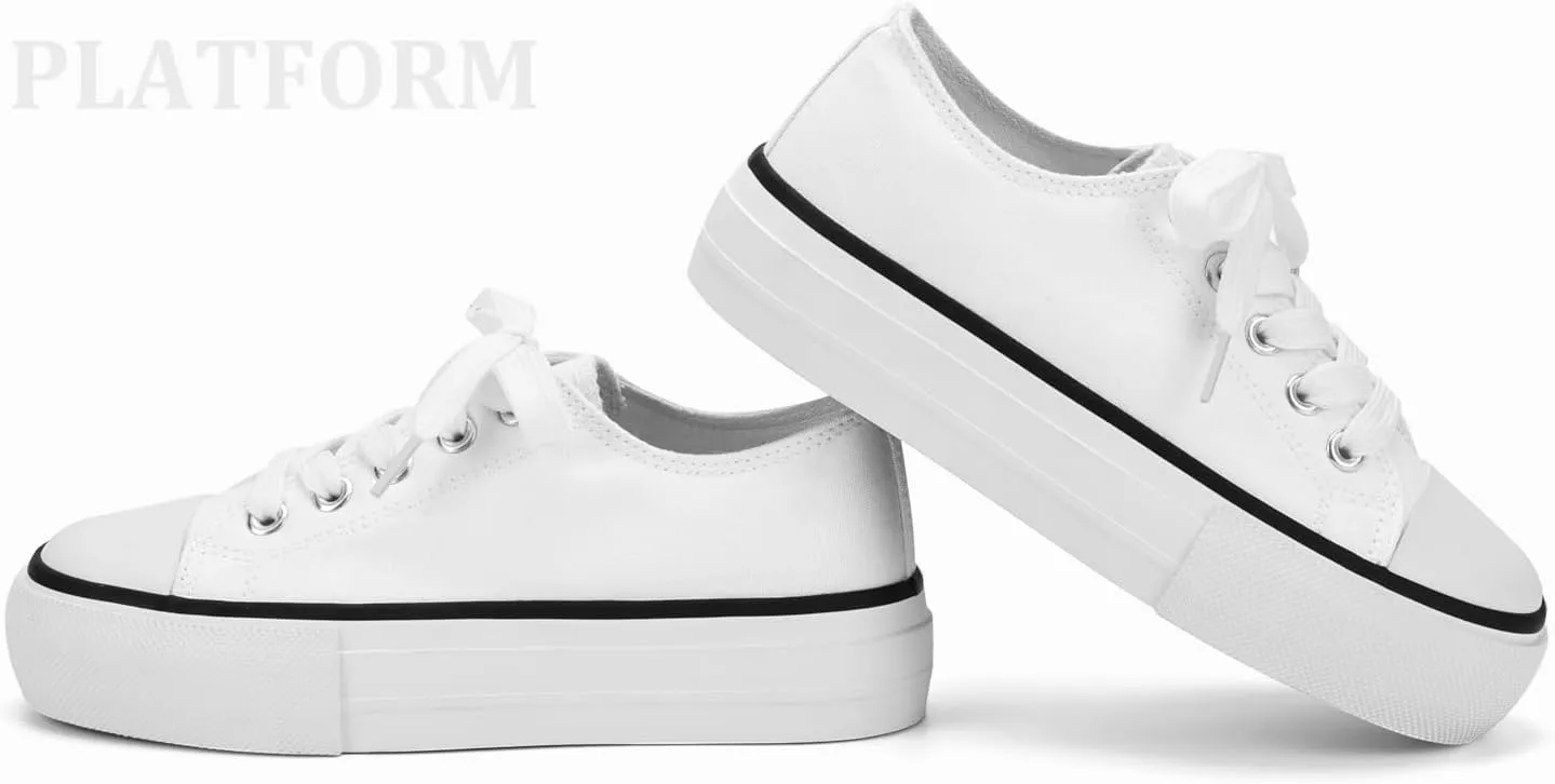 ANTLULU Girls?? Platform Canvas Shoes Low Top and High Top Canvas Sneakers Lace-up Fashion Casual Shoes for Girls