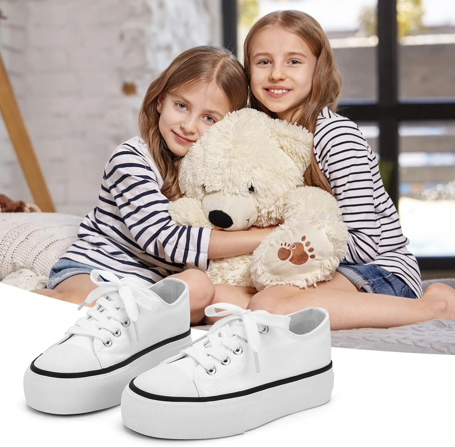 ANTLULU Girls?? Platform Canvas Shoes Low Top and High Top Canvas Sneakers Lace-up Fashion Casual Shoes for Girls