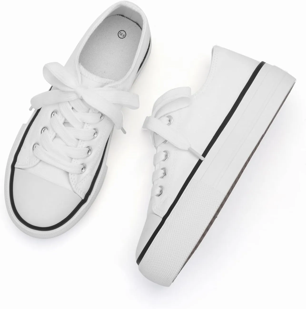 ANTLULU Girls?? Platform Canvas Shoes Low Top and High Top Canvas Sneakers Lace-up Fashion Casual Shoes for Girls