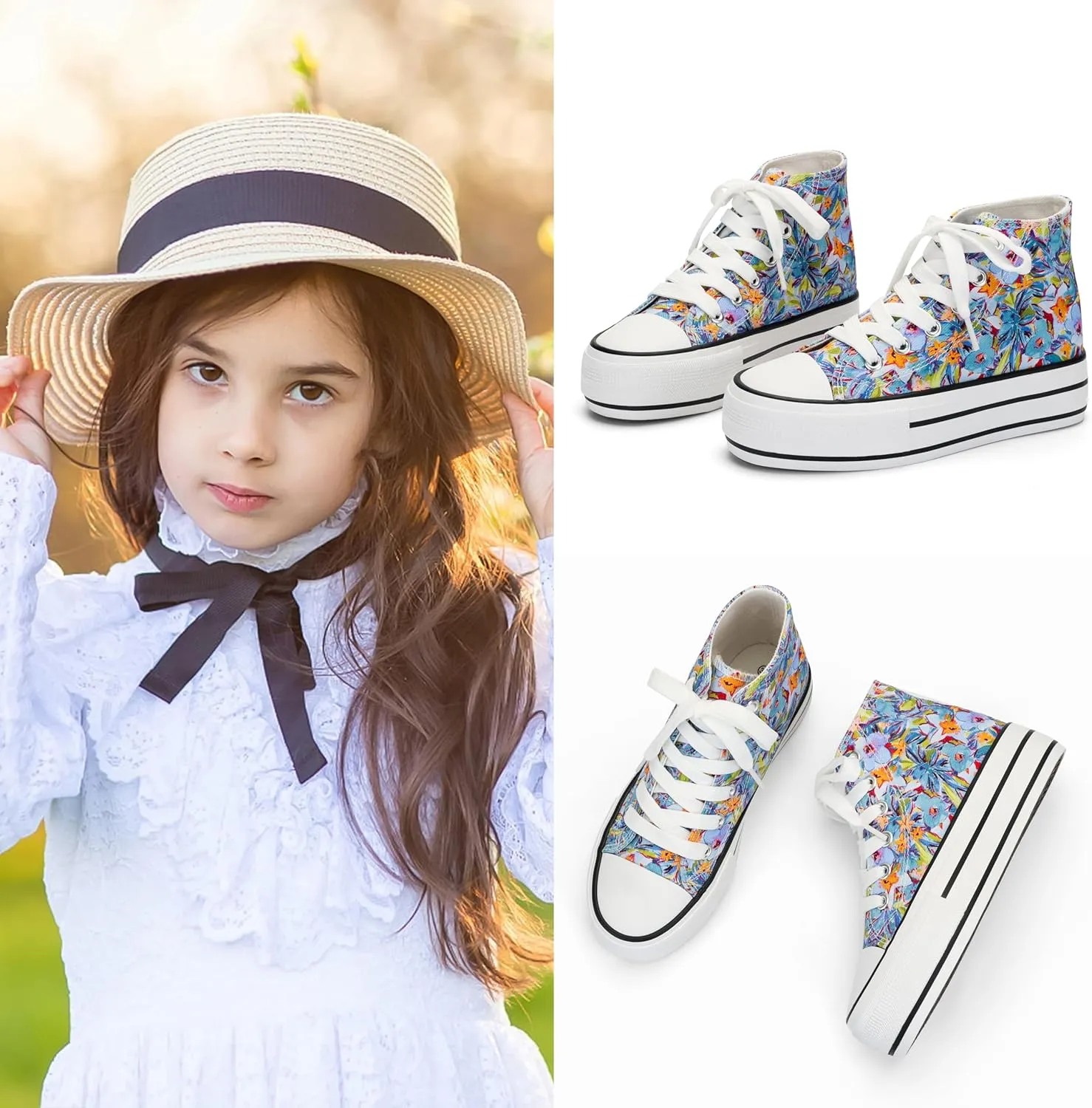 ANTLULU Girls??Platform Canvas Shoes Low Top and High Top Canvas Sneakers Lace-up Fashion Casual Shoes for Girls