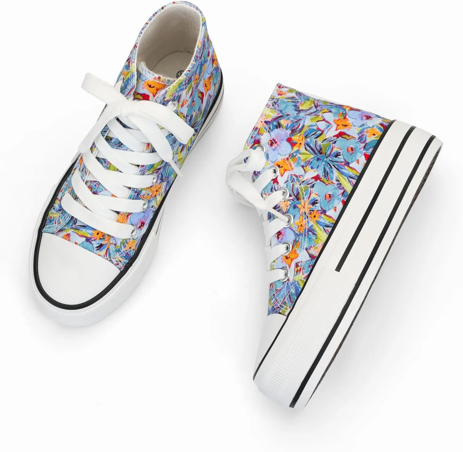 ANTLULU Girls??Platform Canvas Shoes Low Top and High Top Canvas Sneakers Lace-up Fashion Casual Shoes for Girls