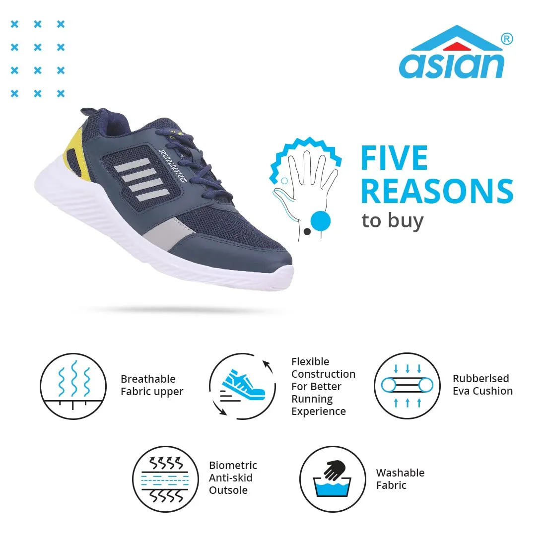 ASIAN Wonder-13 Pro Running, Walking, Gym Lightweight Eva Sole with Extra Jump Sneaker Shoes for Men & Boys 8 UK