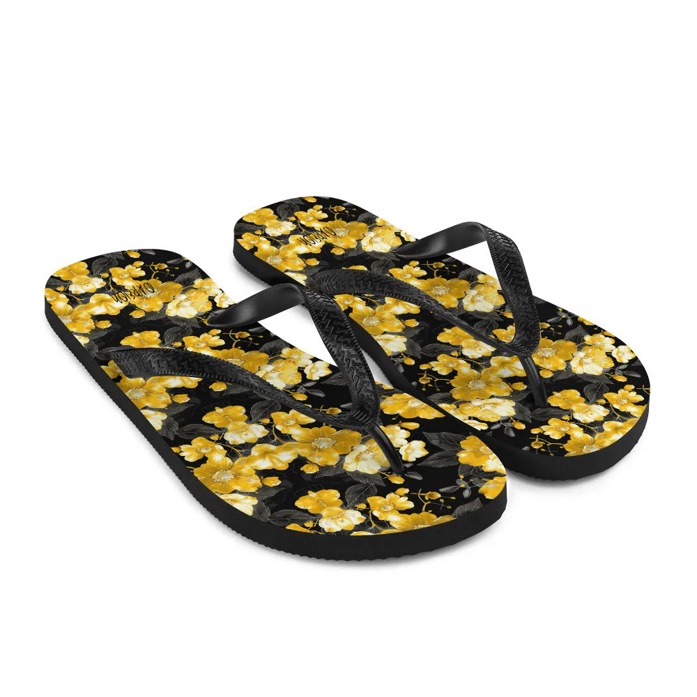 Black Floral Flip-Flops