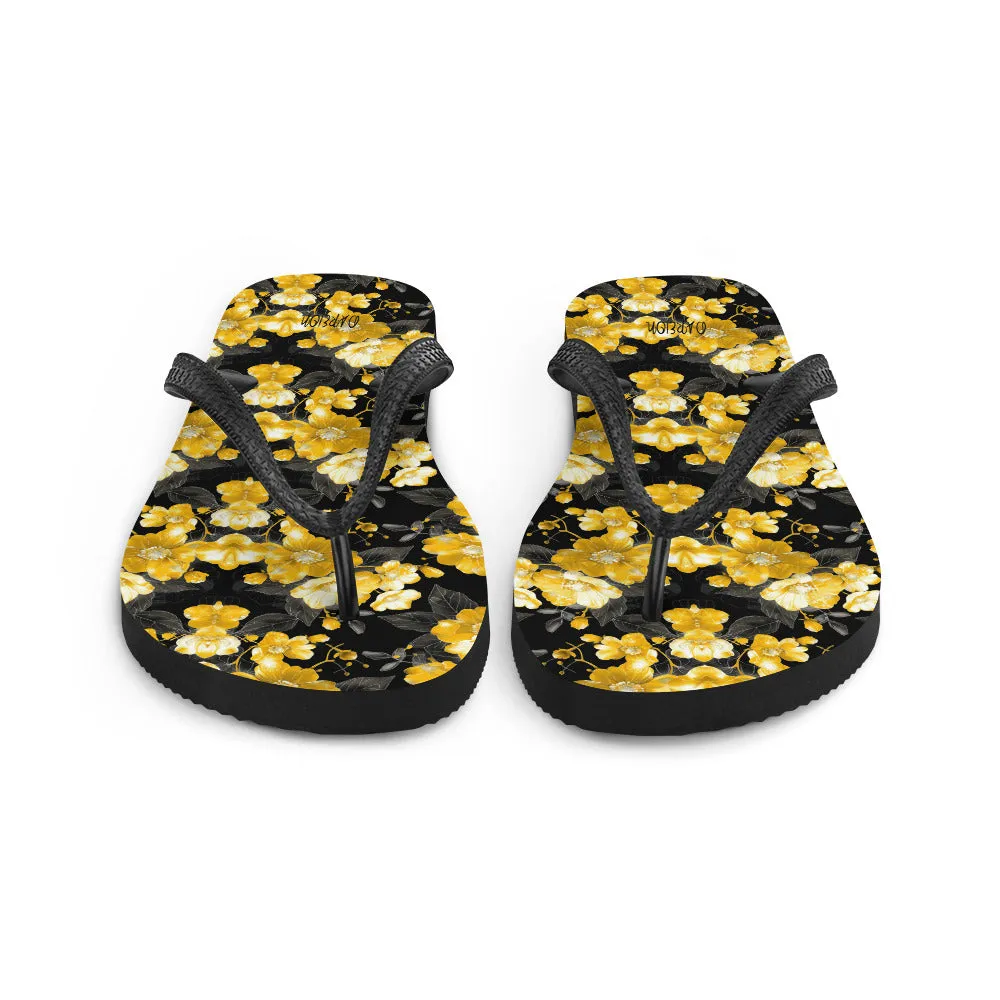 Black Floral Flip-Flops