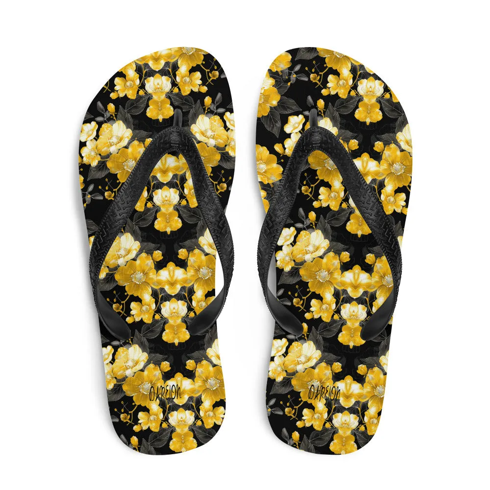 Black Floral Flip-Flops