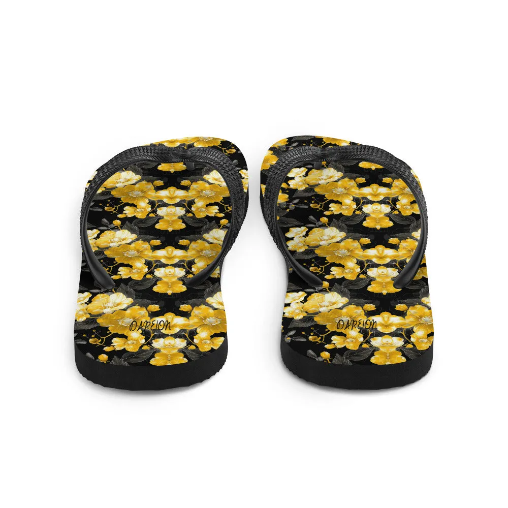 Black Floral Flip-Flops