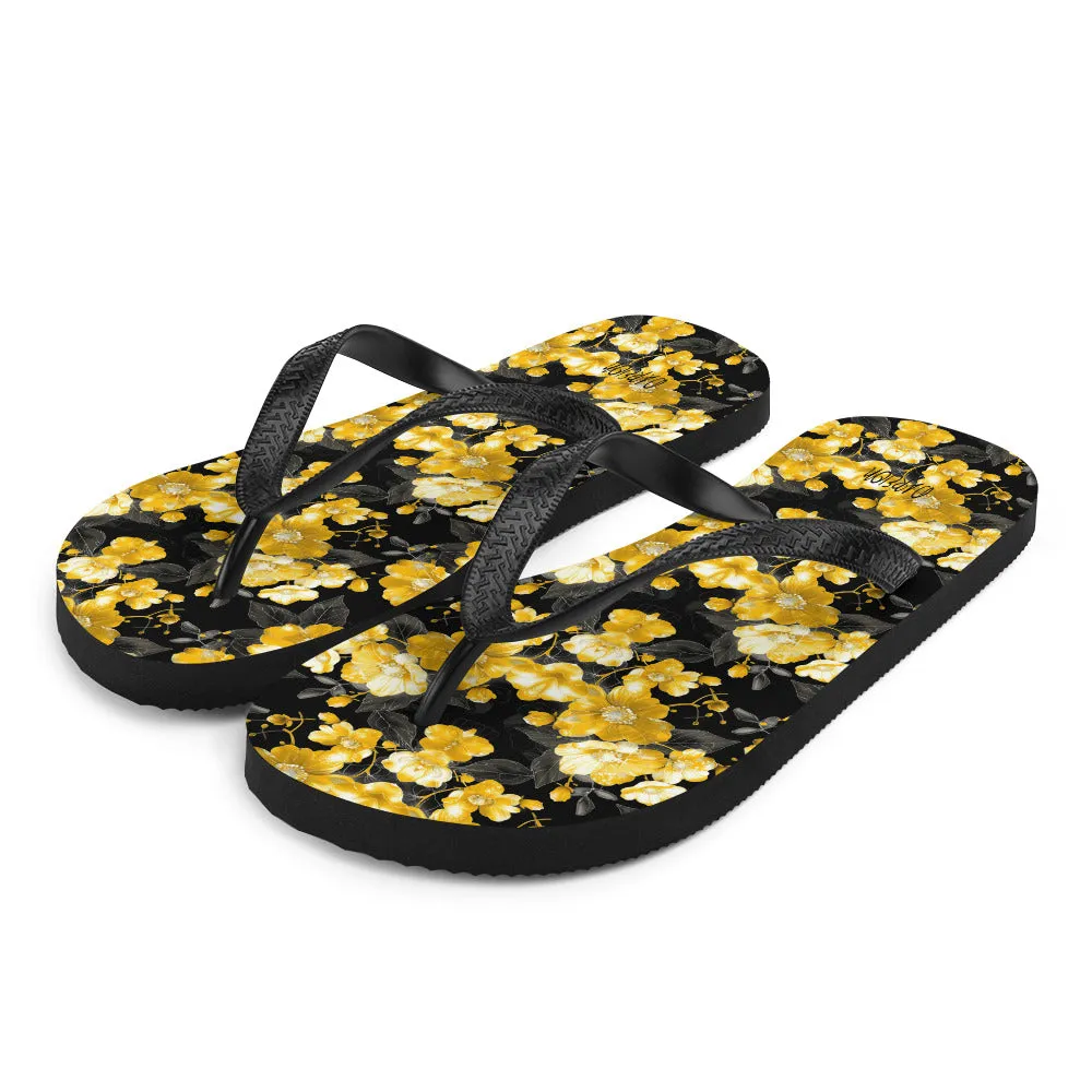 Black Floral Flip-Flops