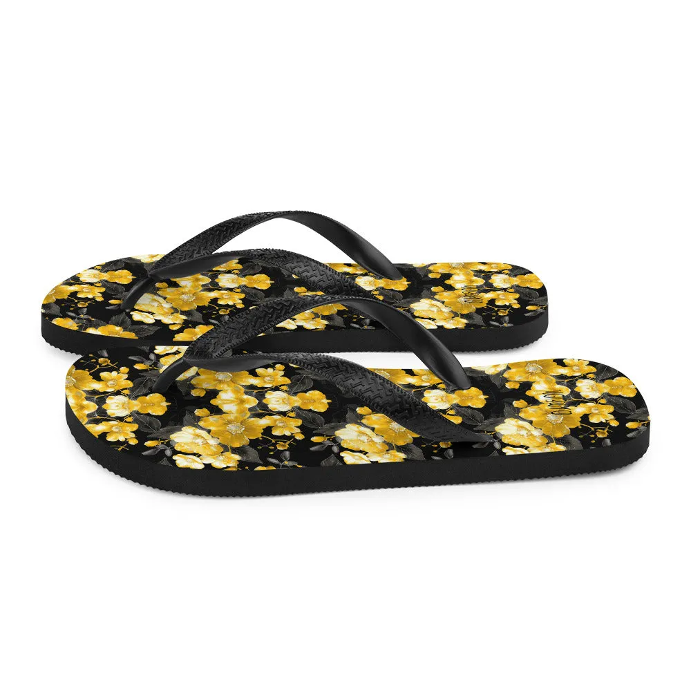 Black Floral Flip-Flops