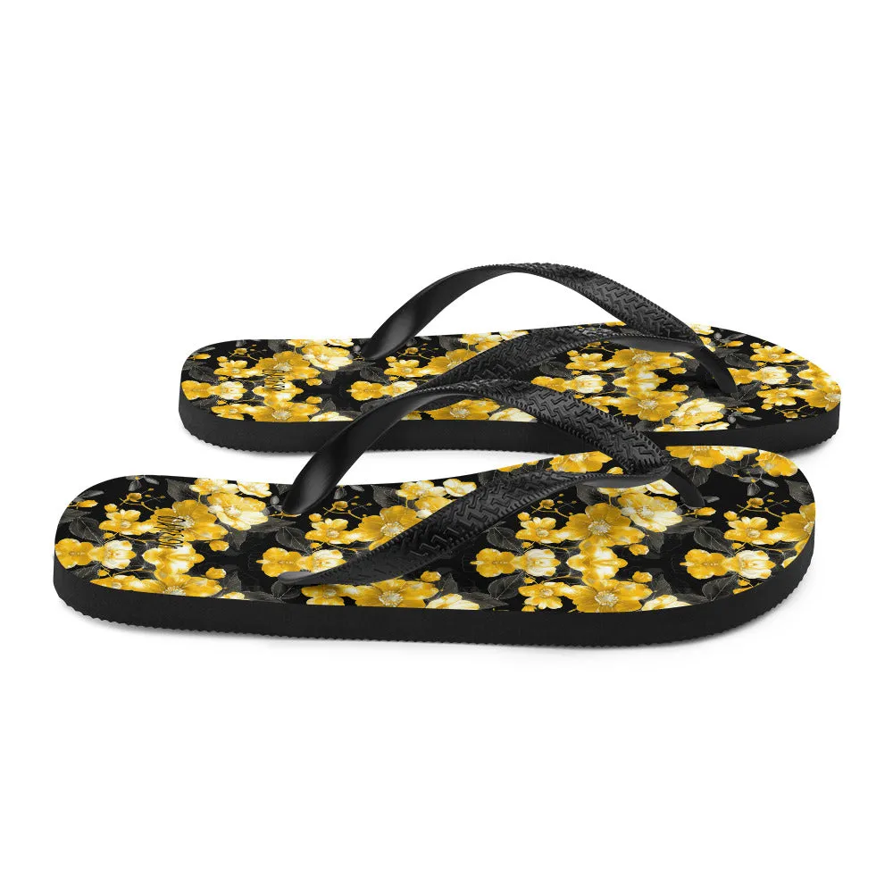 Black Floral Flip-Flops