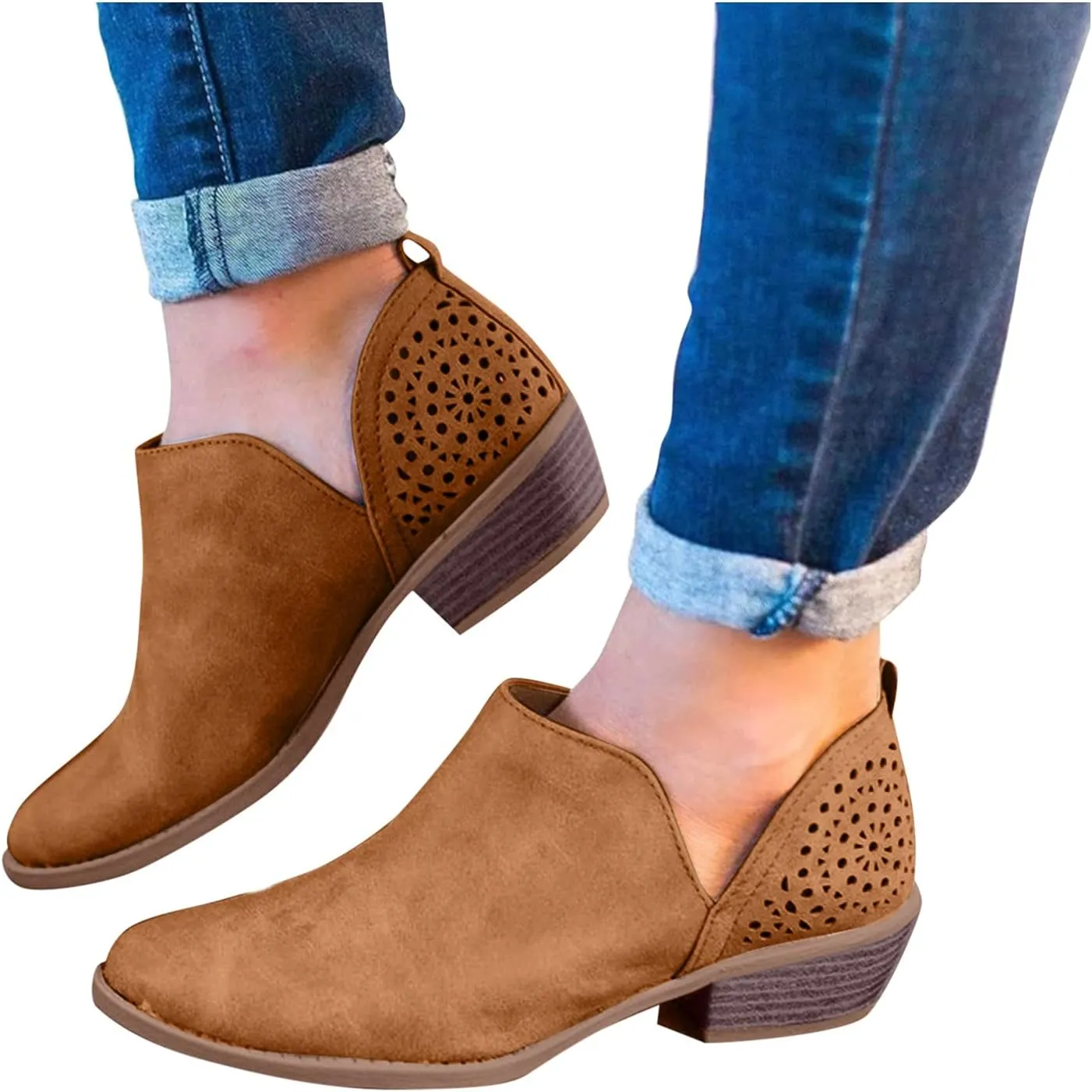 Booties for Women Low Heel Platform Ankle Boots Western Cowboy Boots Pointed Toe Fashion Retro Classic Ankle Booties