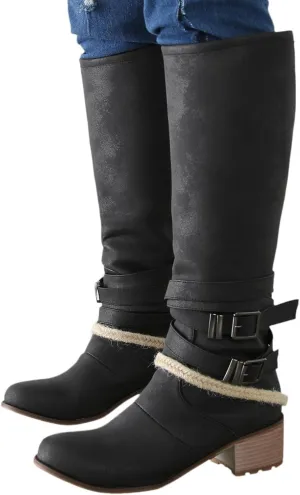 Booties for Women Western Cowgirl Cowboy Boots Wide Calf Round Toe Vintage Embroidered Pull On Boots Shoes
