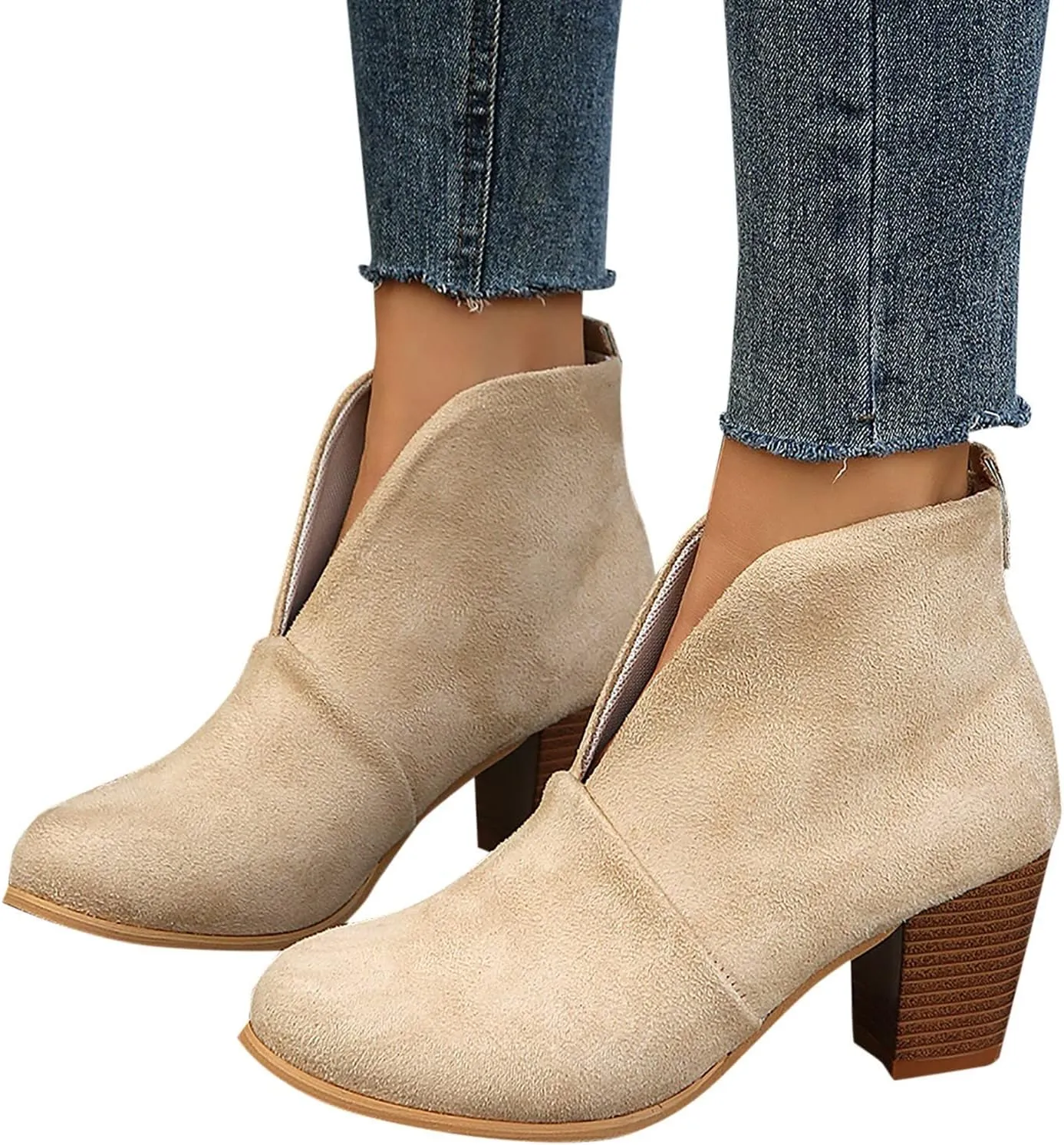 Boots for Women Platform Low Heel Ankle Boots Western Cowboy Pointed Toe Fashion Retro Classic Pull-On Ankle Boots