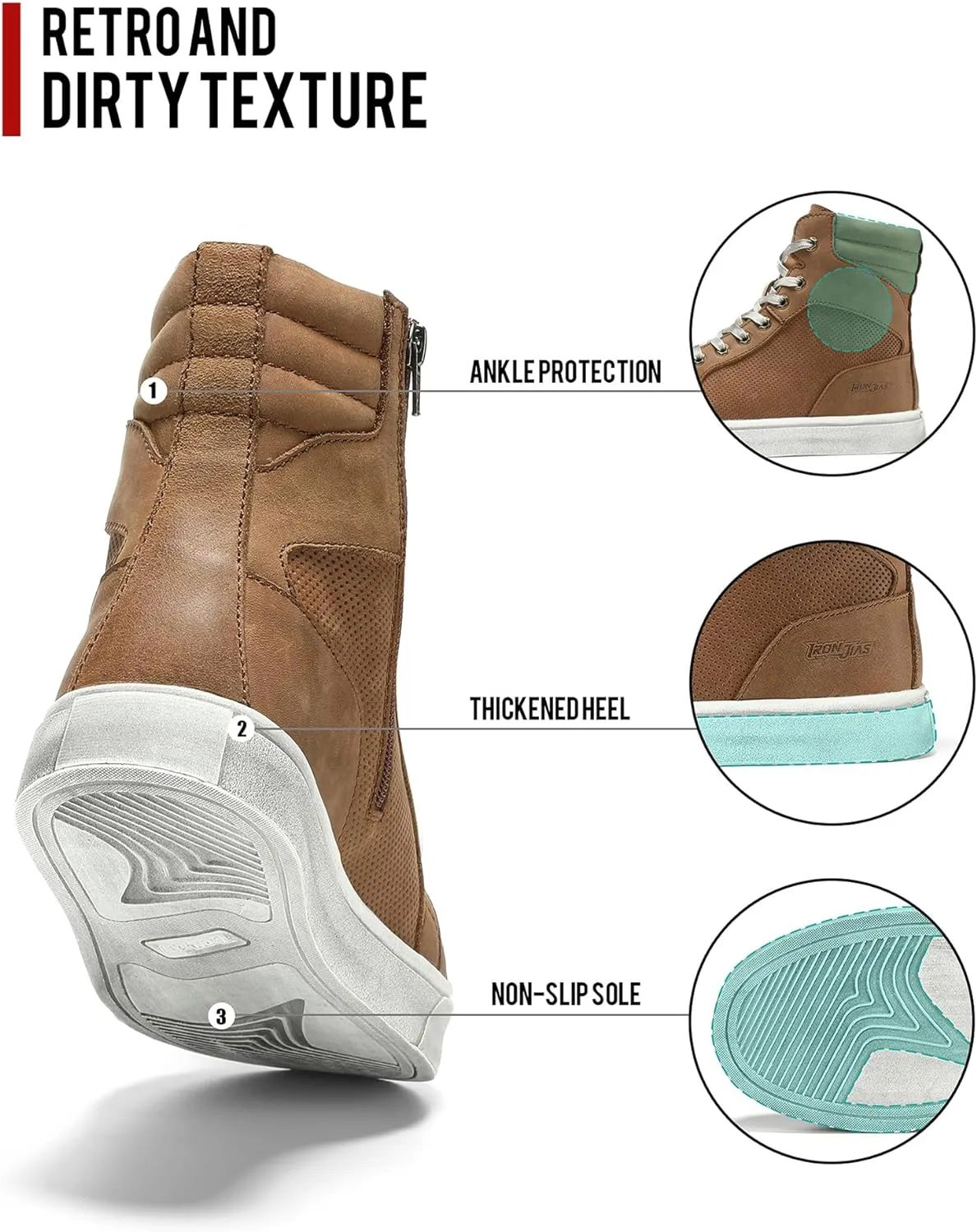 BORLENI Leather Motorcycle Breathable Riding Shoes - Casual Outdoor Street Motorcycle Boots for Men