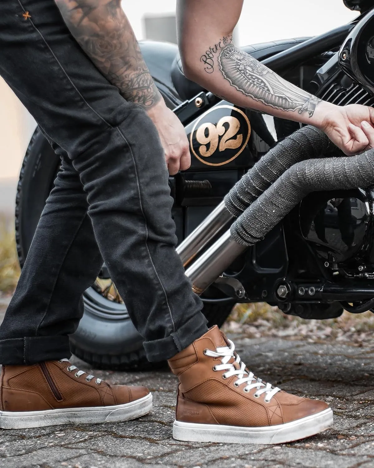 BORLENI Leather Motorcycle Breathable Riding Shoes - Casual Outdoor Street Motorcycle Boots for Men