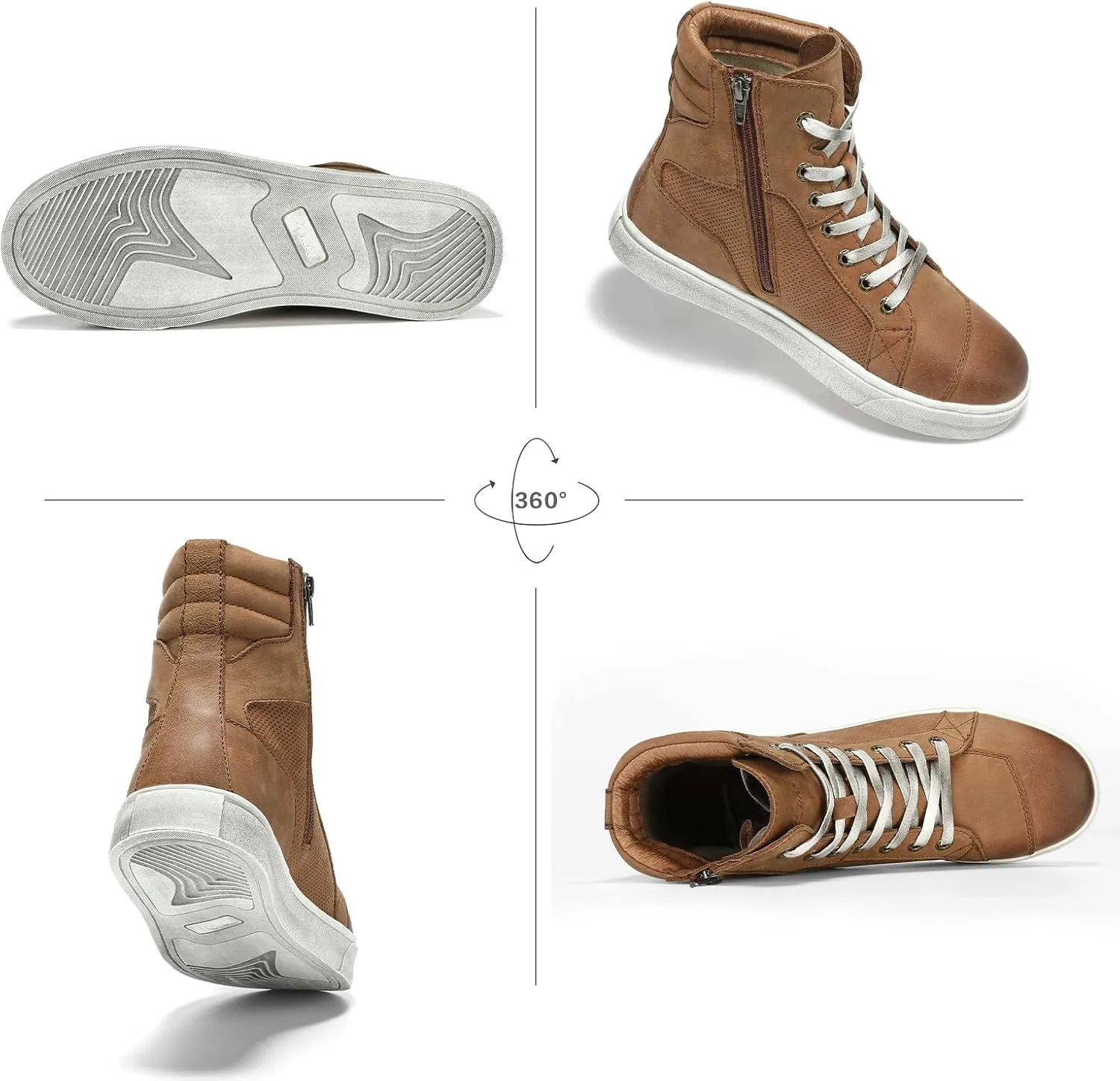 BORLENI Leather Motorcycle Breathable Riding Shoes - Casual Outdoor Street Motorcycle Boots for Men