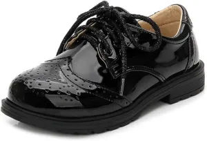 Boys Girls Patent Leather Lace Up Oxfords Comfort Uniform Dress Wedding Shoes