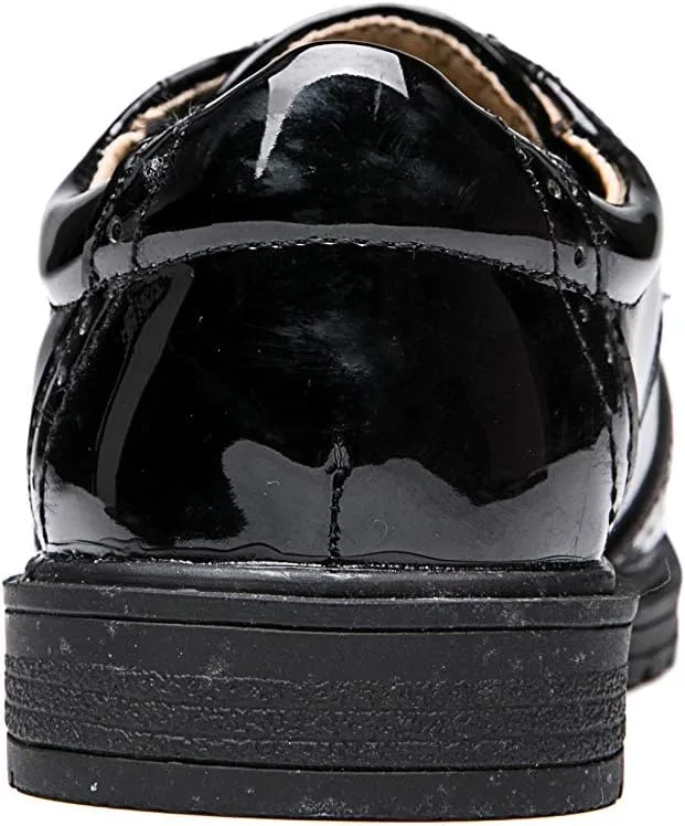 Boys Girls Patent Leather Lace Up Oxfords Comfort Uniform Dress Wedding Shoes
