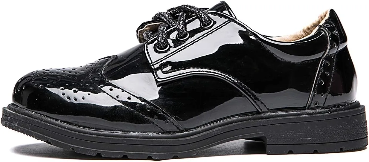 Boys Girls Patent Leather Lace Up Oxfords Comfort Uniform Dress Wedding Shoes
