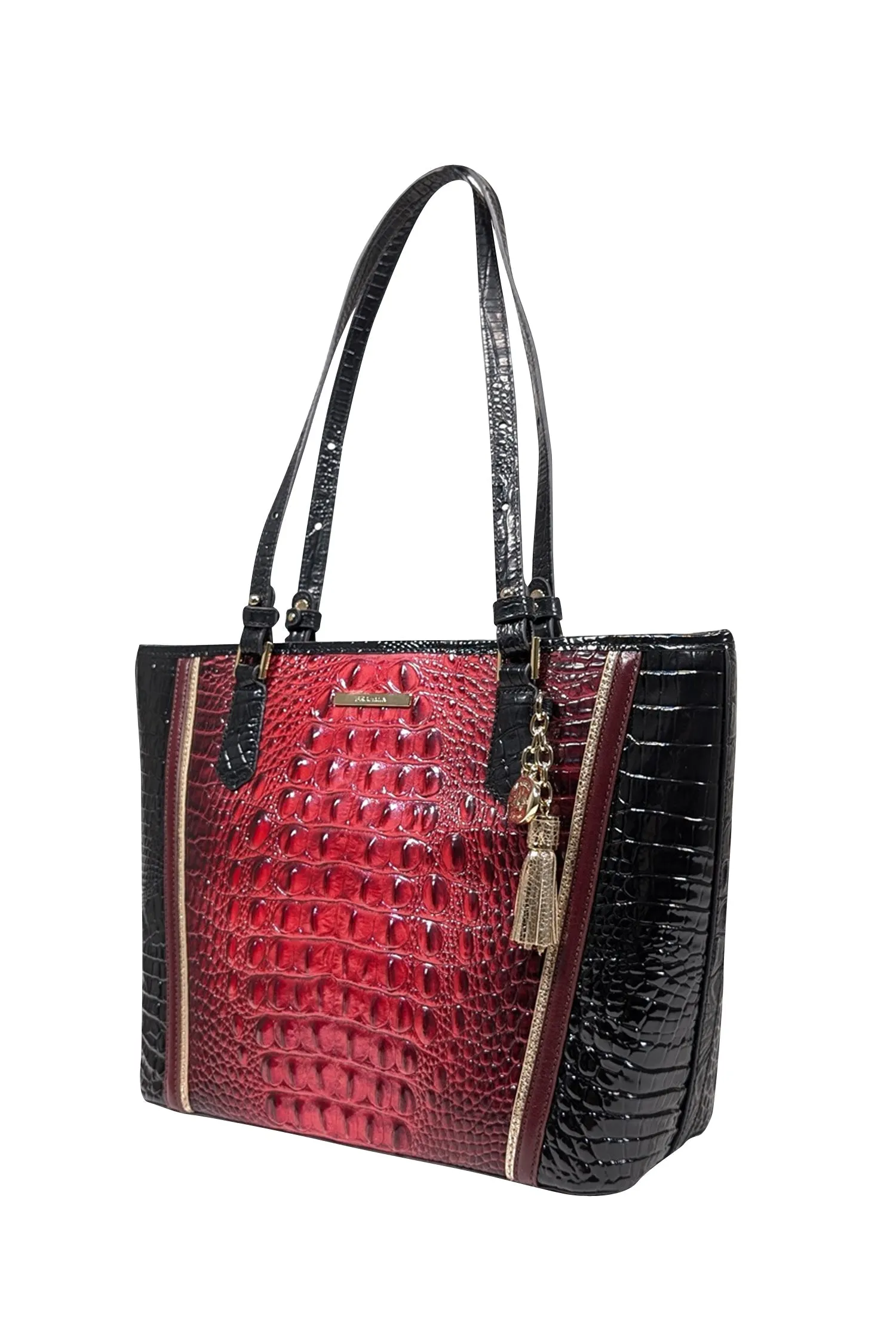 Brahmin - Pink, Maroon, & Black Croc Embossed Tote Bag