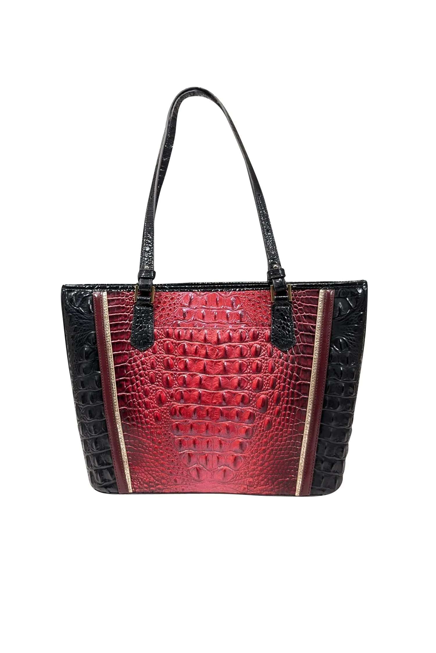 Brahmin - Pink, Maroon, & Black Croc Embossed Tote Bag