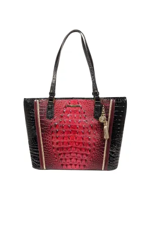 Brahmin - Pink, Maroon, & Black Croc Embossed Tote Bag