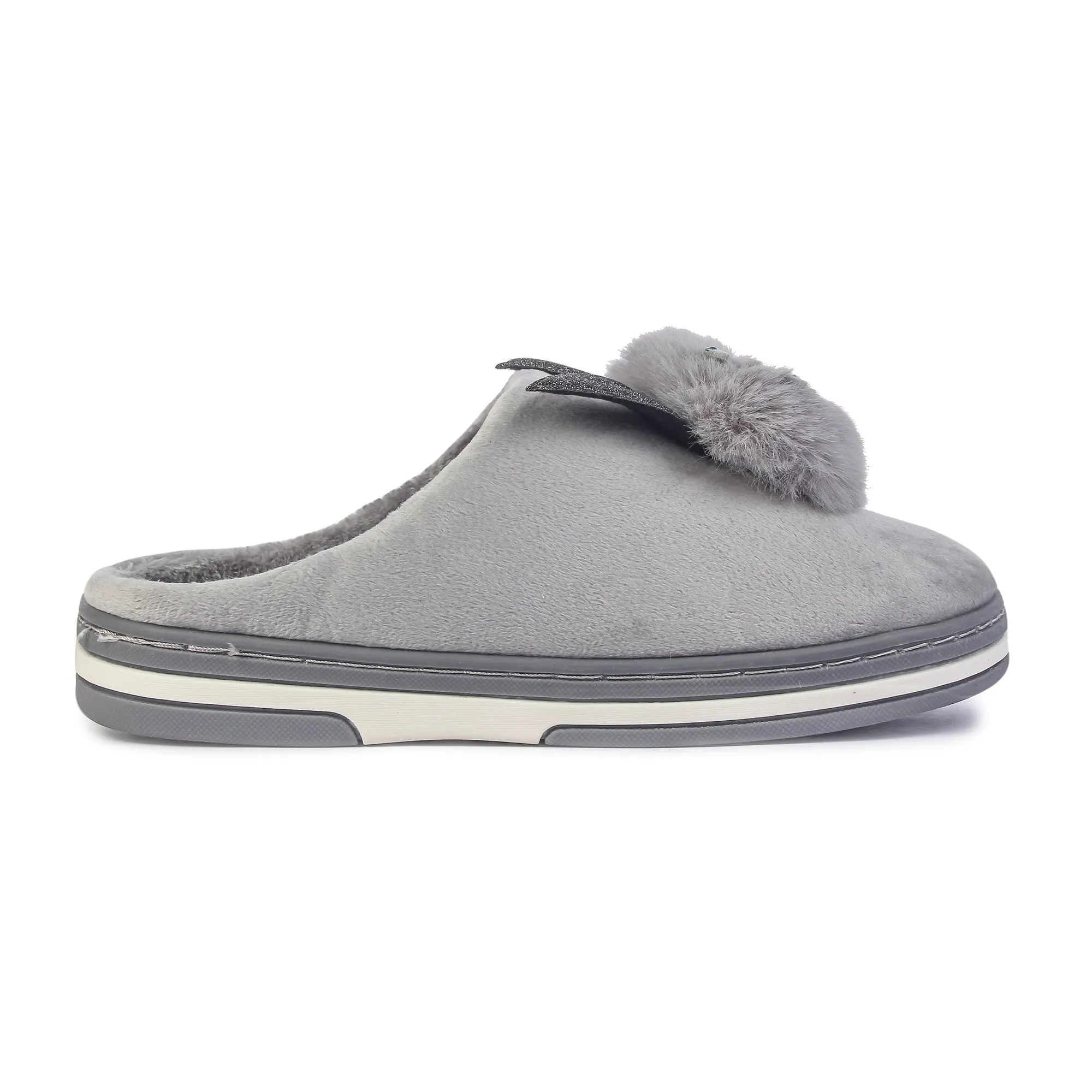 Brauch Women's Grey Glitter Kitty Winter Slippers