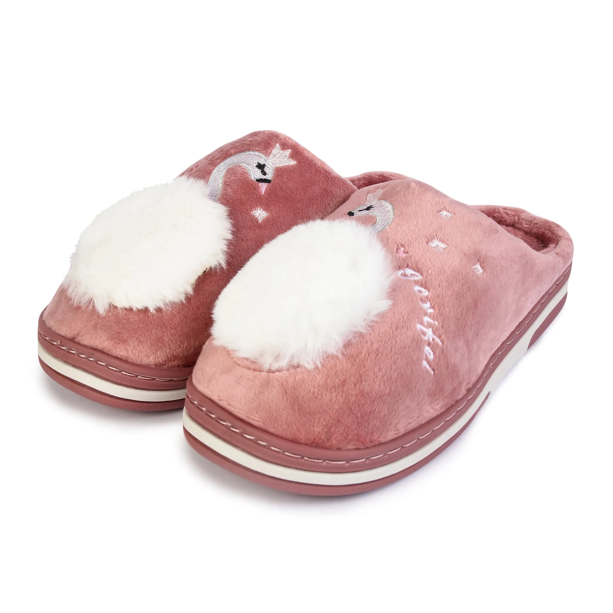 Brauch Women's Pink Fur Swan Winter Slippers