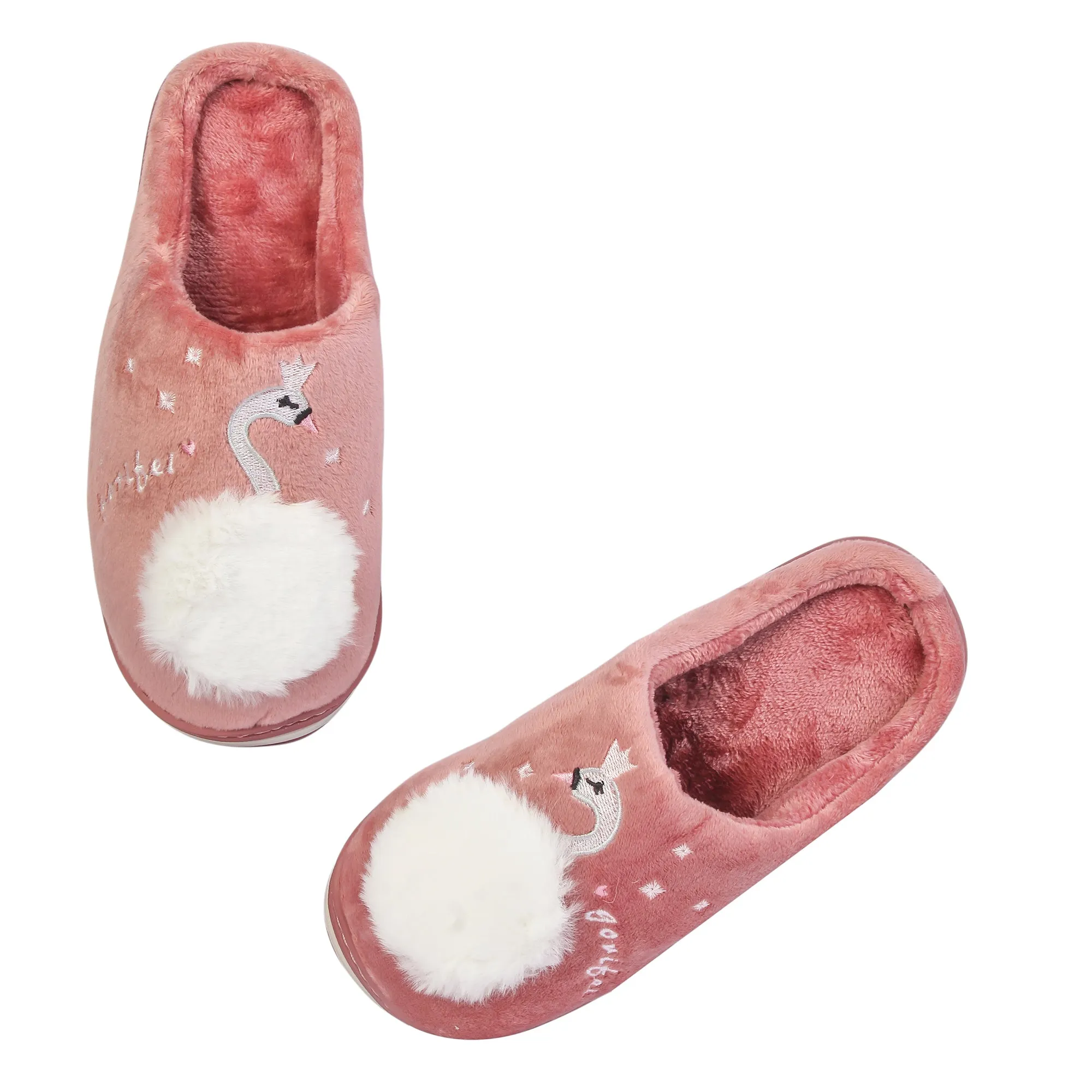 Brauch Women's Pink Fur Swan Winter Slippers