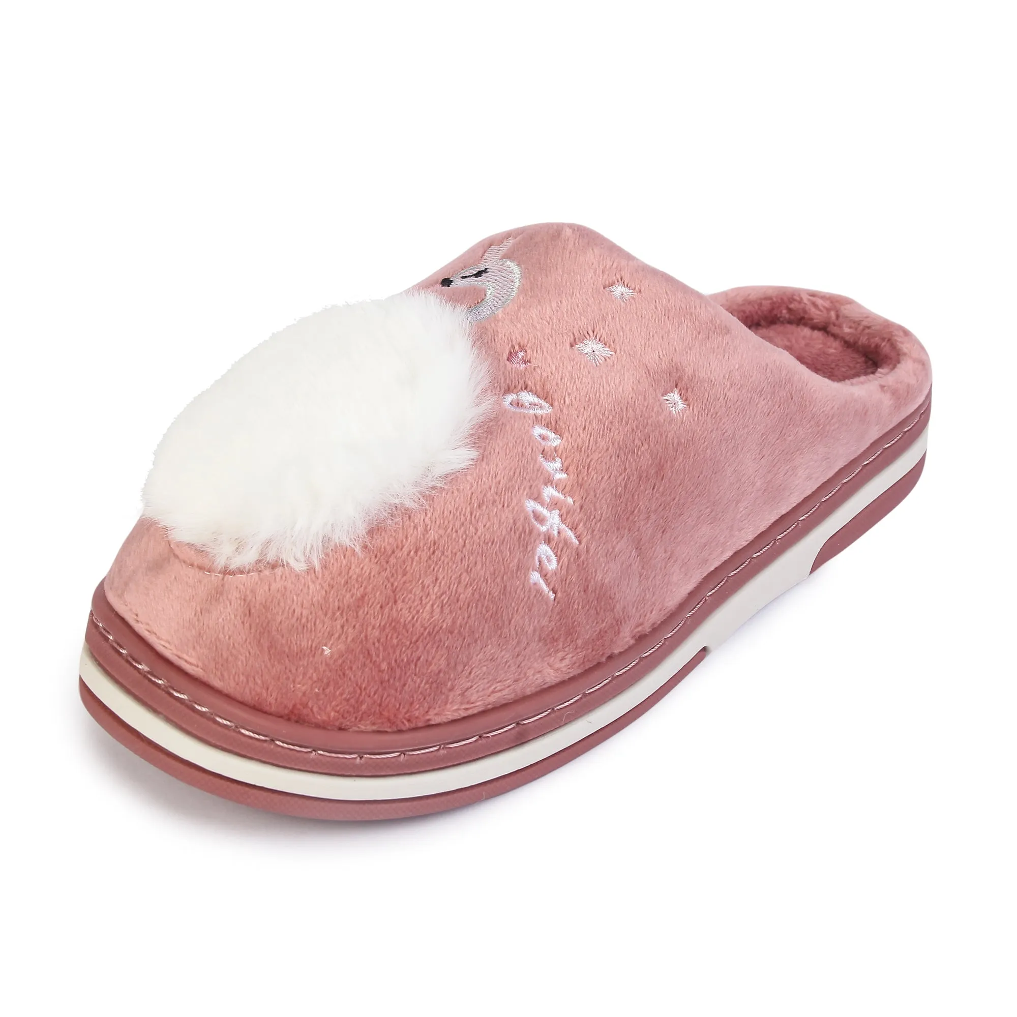 Brauch Women's Pink Fur Swan Winter Slippers