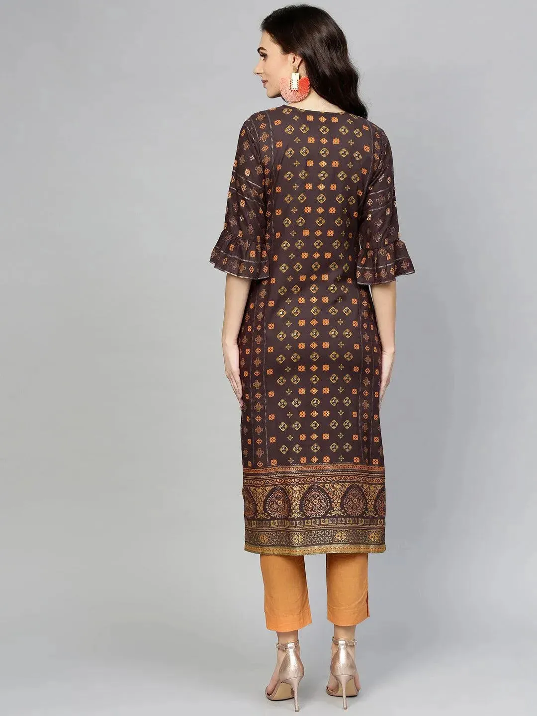 Brown Printed Rayon Kurta