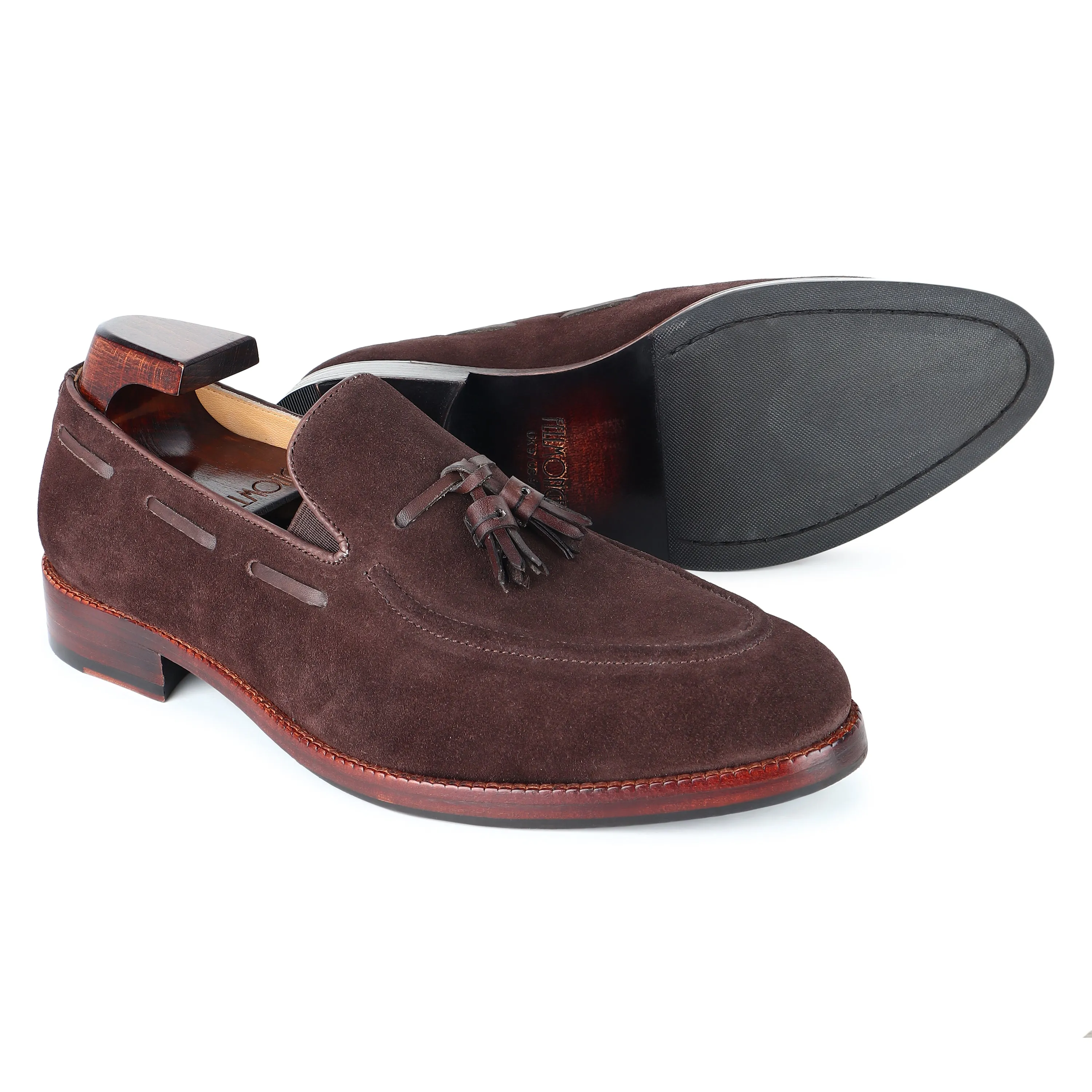 Brown Suede   Brown Leather Tassel Loafers