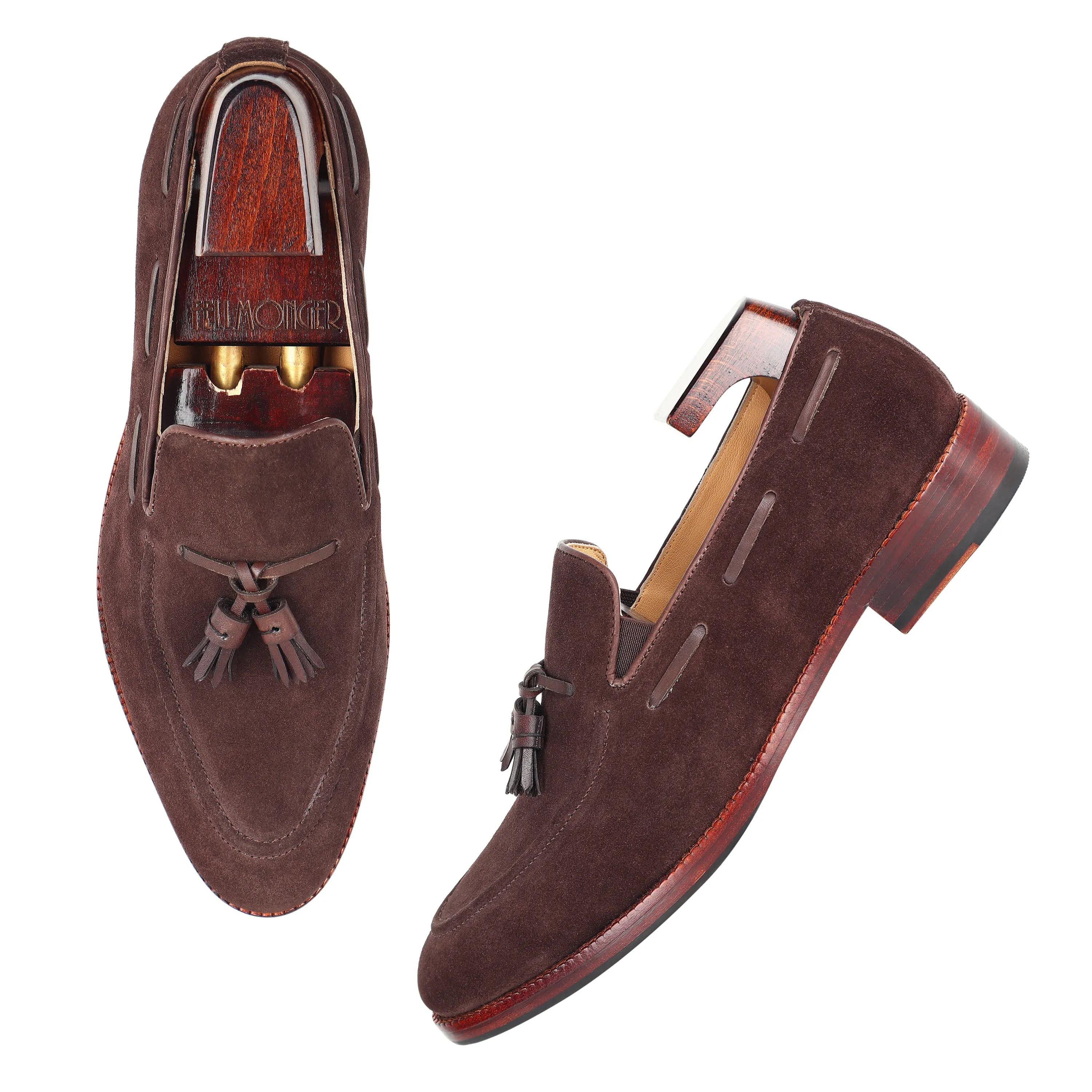 Brown Suede   Brown Leather Tassel Loafers