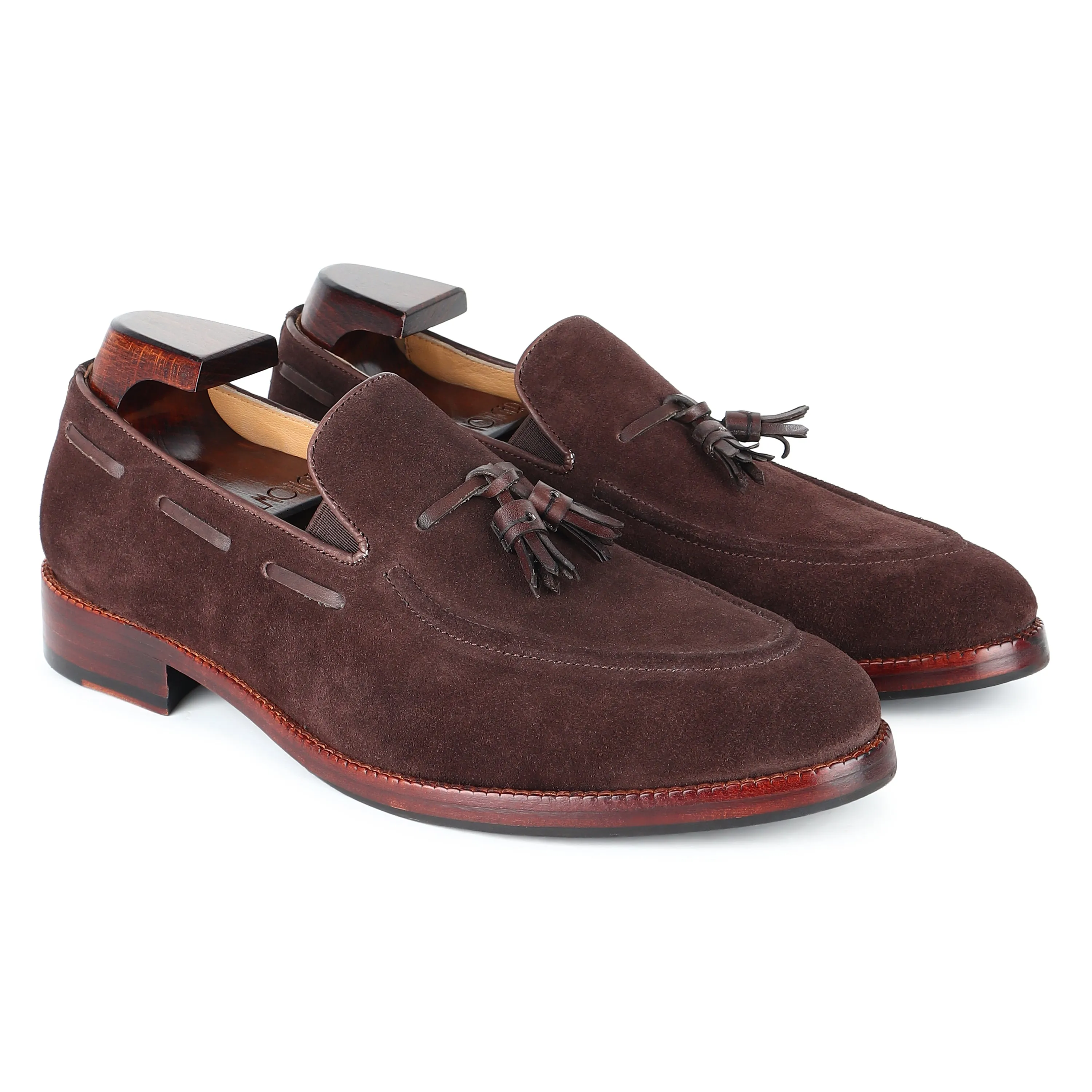 Brown Suede   Brown Leather Tassel Loafers
