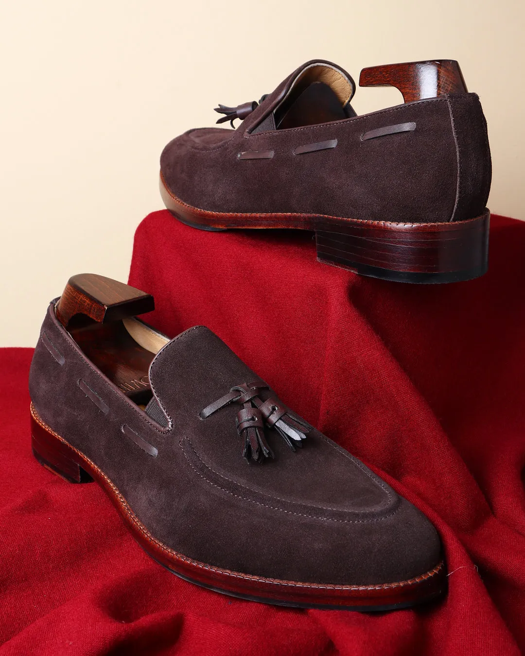 Brown Suede   Brown Leather Tassel Loafers