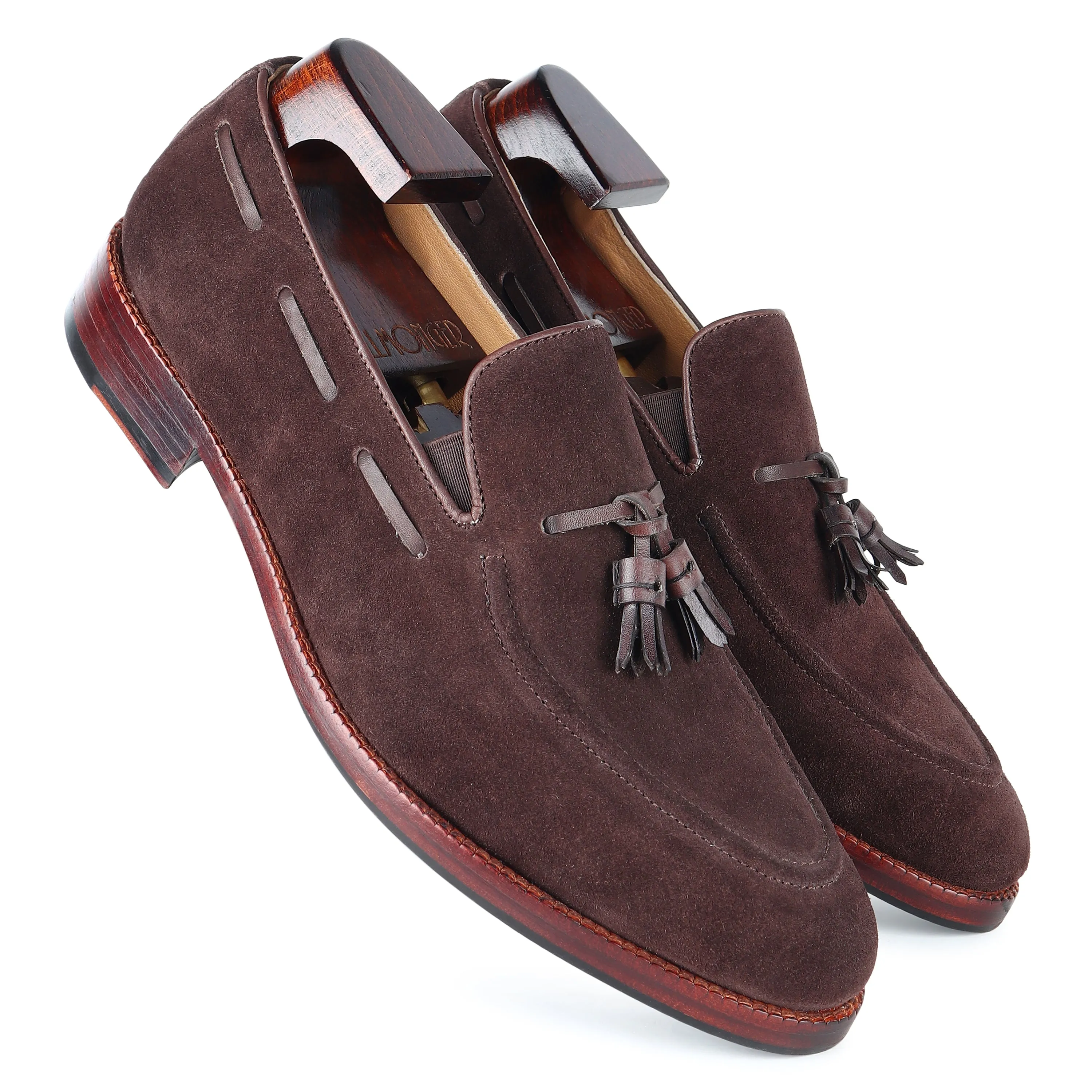 Brown Suede   Brown Leather Tassel Loafers