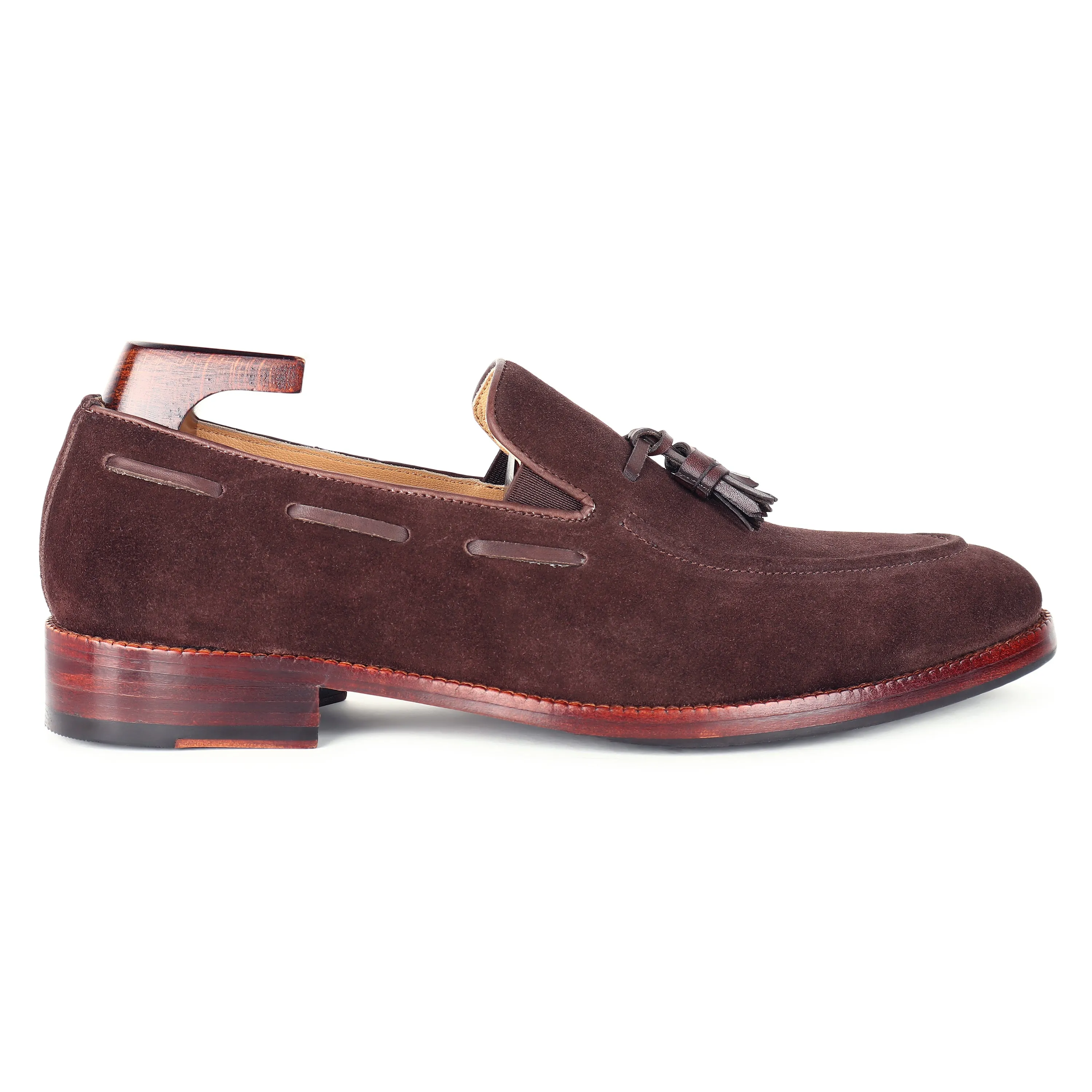 Brown Suede   Brown Leather Tassel Loafers