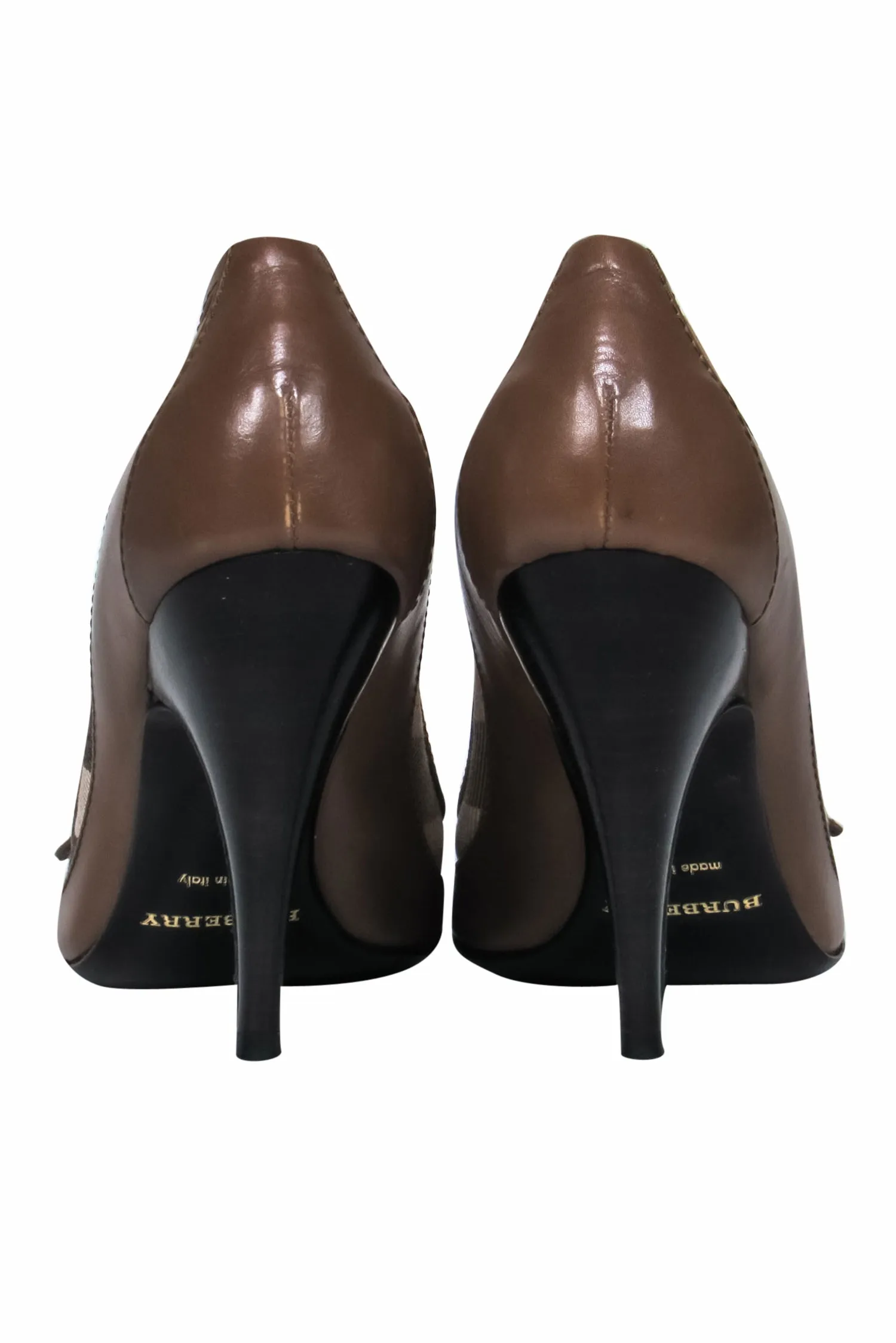 Burberry - Brown Plaid Leather Pumps w/ Buckle Detail Sz 5