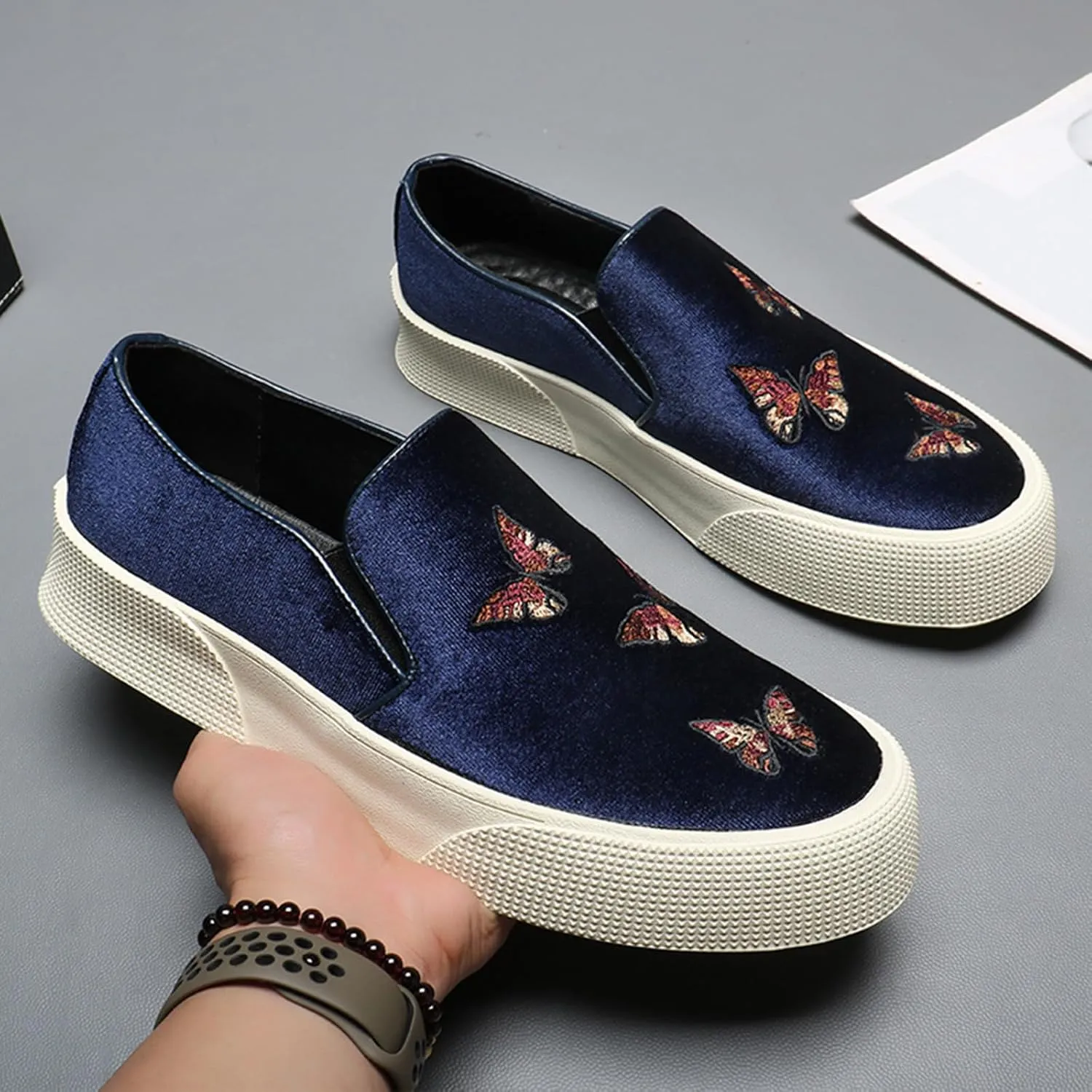 ByErz Men's Luxury Velvet Penny Loafer Shoes Noble Slip-On Suede Loafers Smoking Slippers