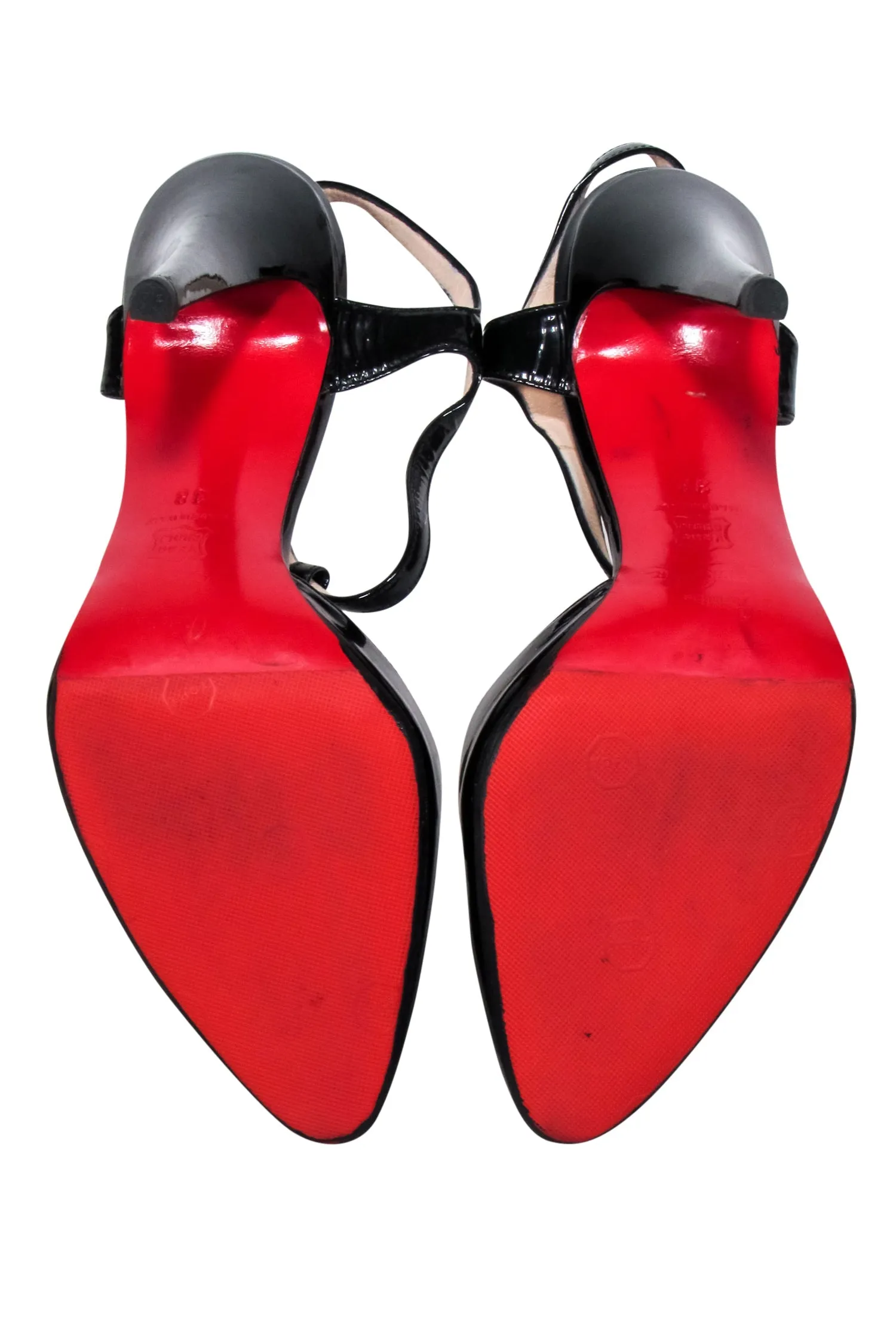 Christian Louboutin - Black Patent Leather Strappy Pumps Sz 8