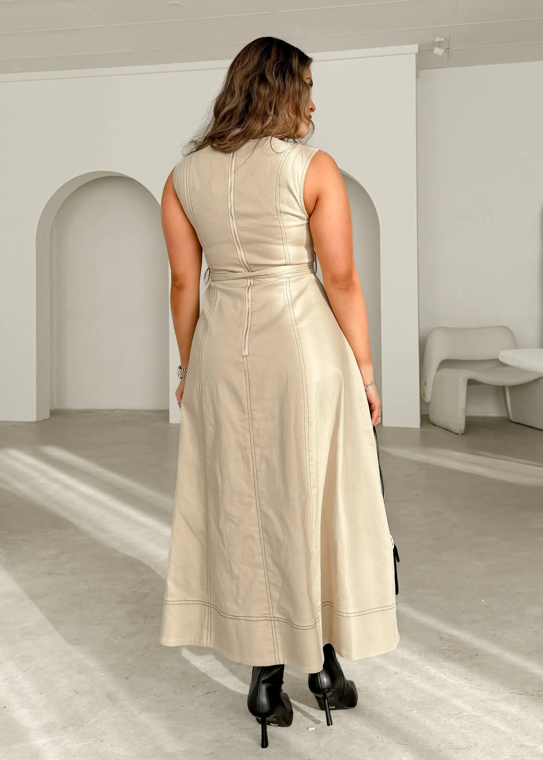 Colca Denim Midi Dress - Beige