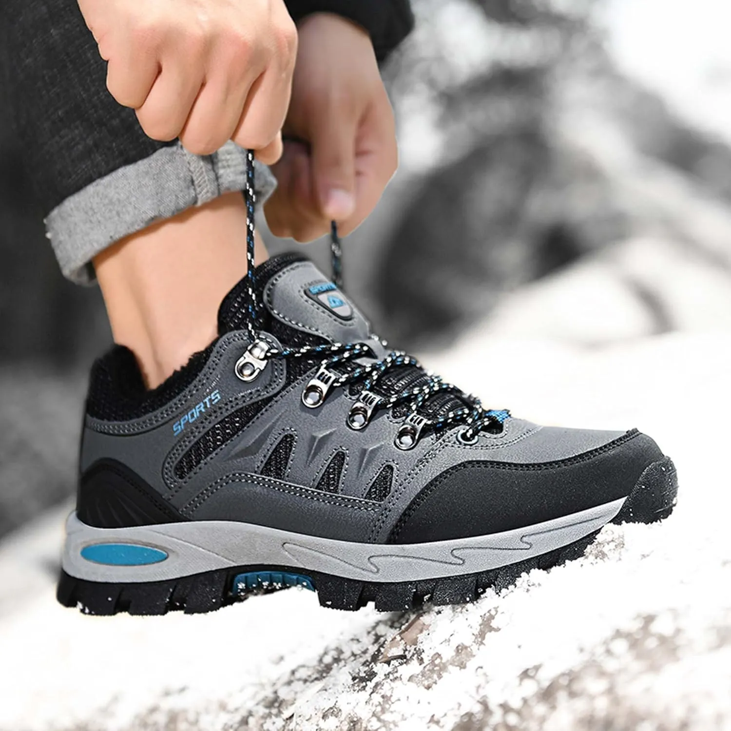 Couple Outdoor Walking Boots, Rubber Sole Breathable Mesh Ankle Shoes, Hiking Boots, Anti Slip Hiking Shoes, Muddy Wading Plush Hiking Shoes