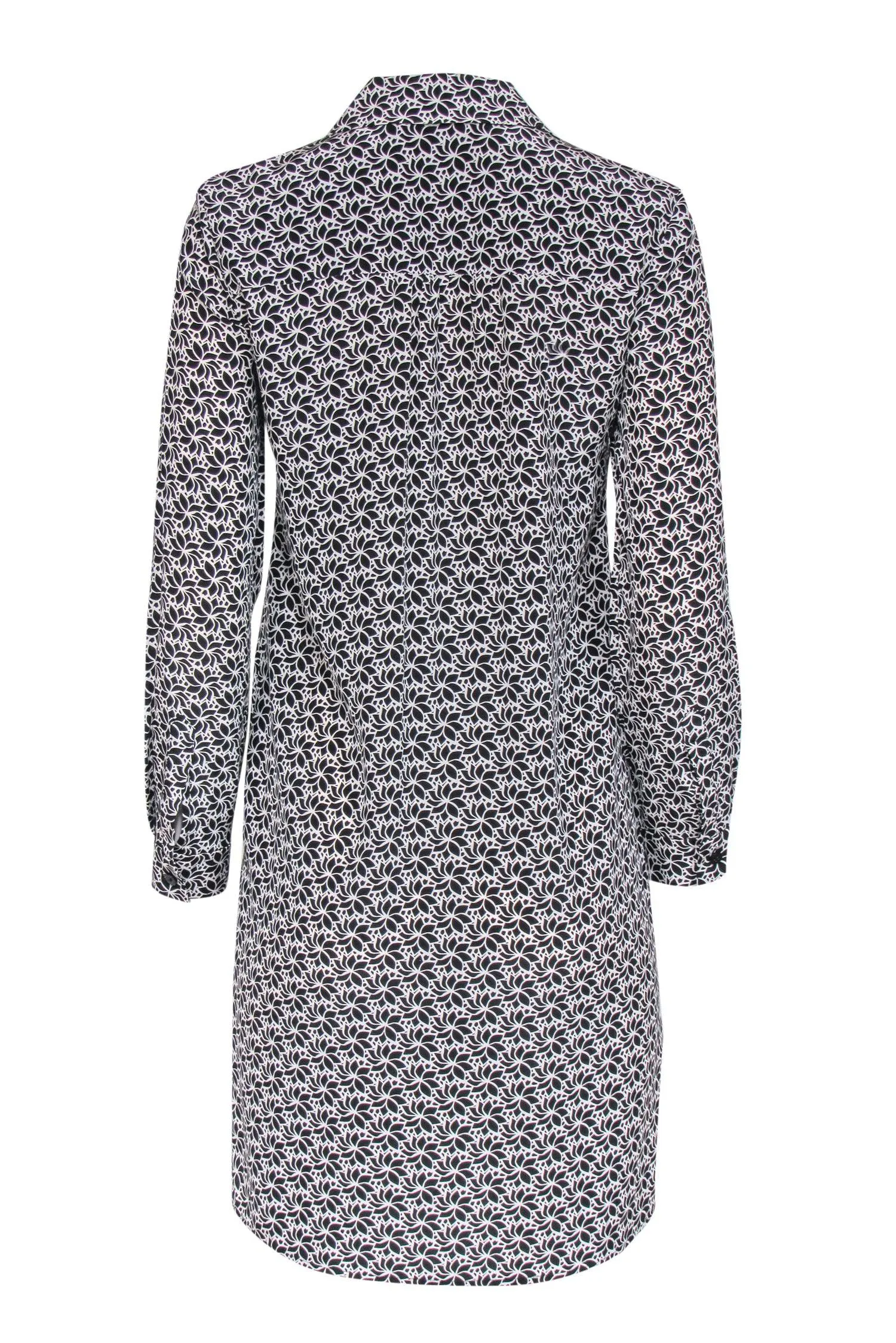 Diane von Furstenberg - Black & White Floral Print Button-Up Silk Shirtdress Sz 2