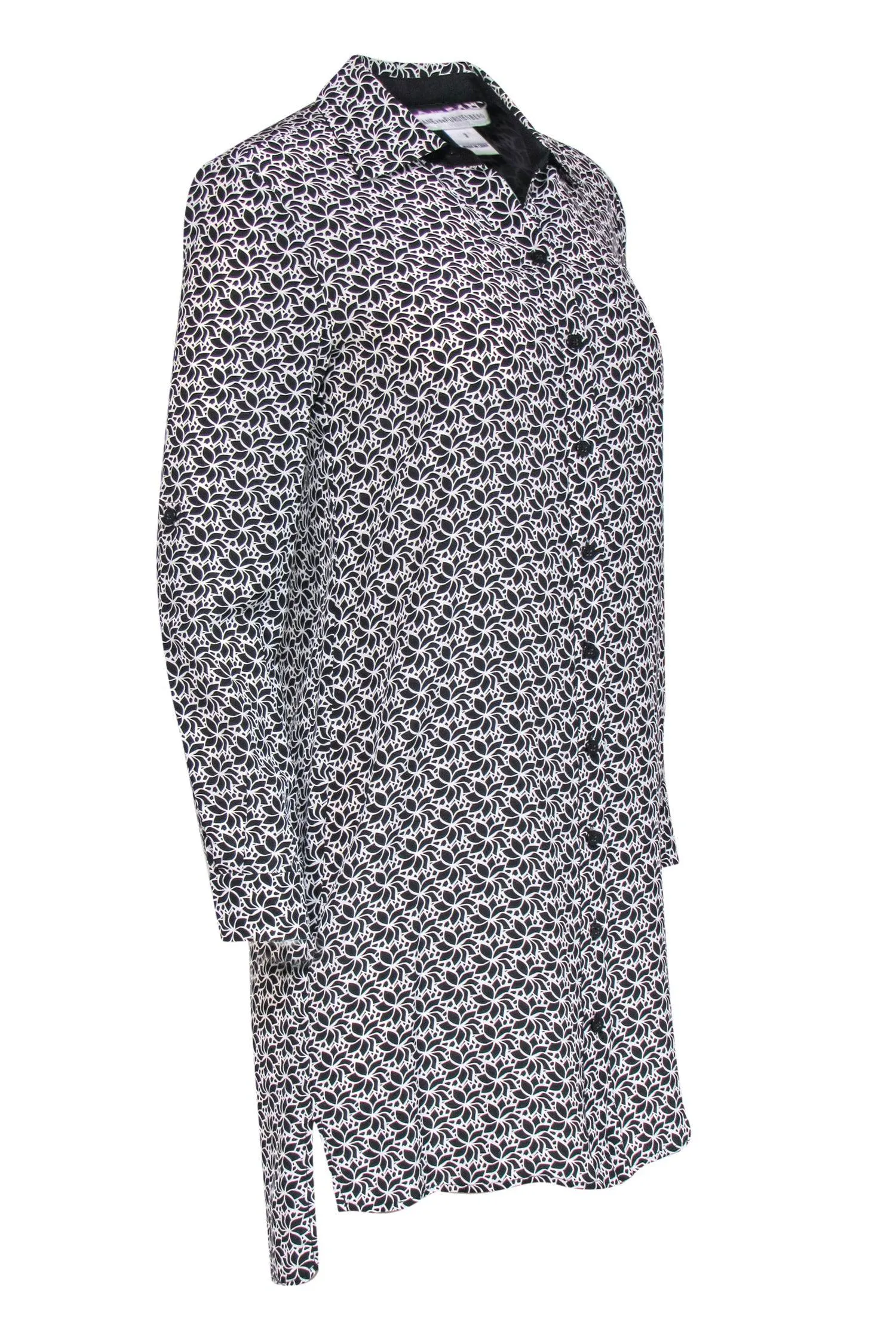 Diane von Furstenberg - Black & White Floral Print Button-Up Silk Shirtdress Sz 2