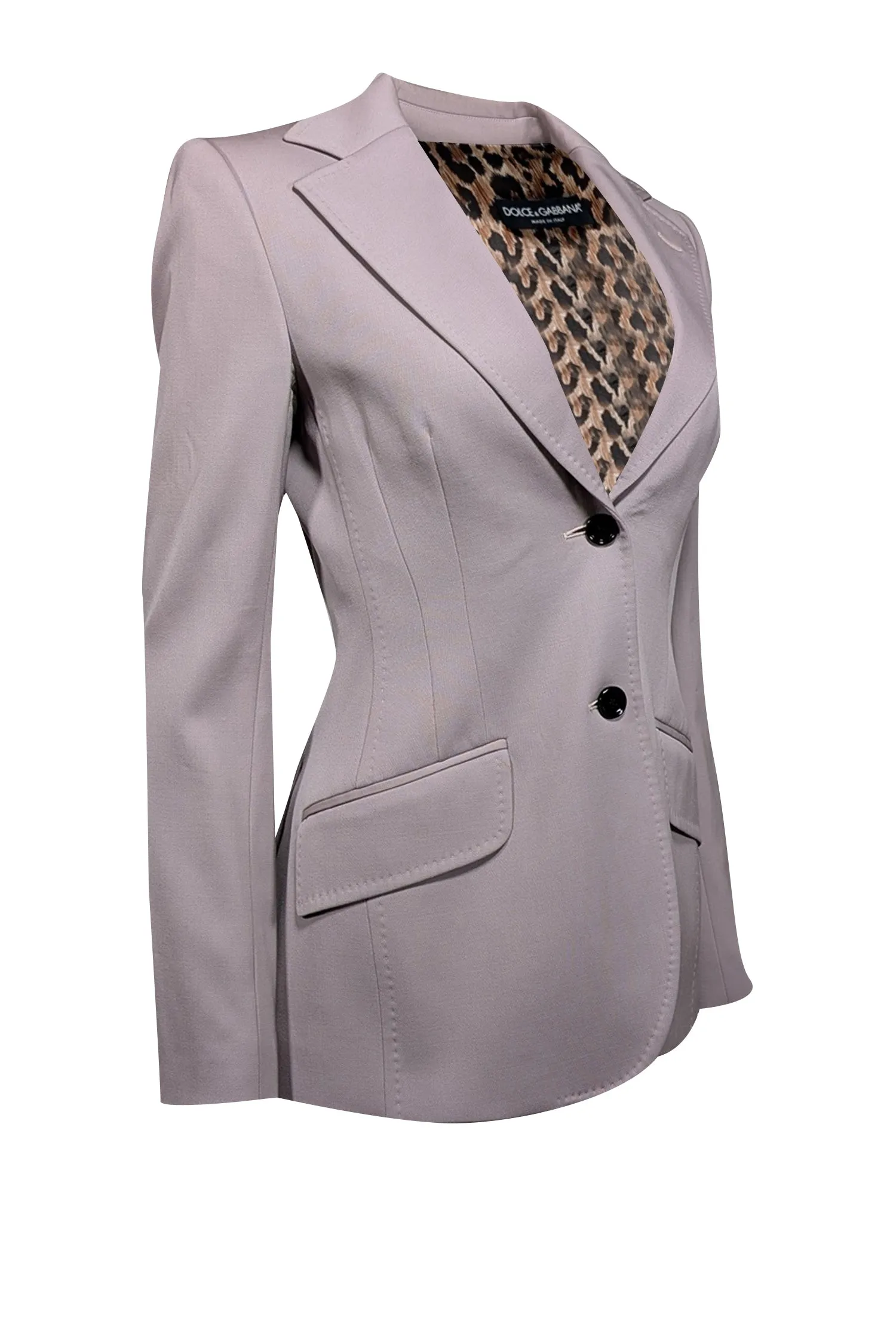 Dolce & Gabbana - Pewter Two Button Blazer w/ Leopard Print Lining Sz 4